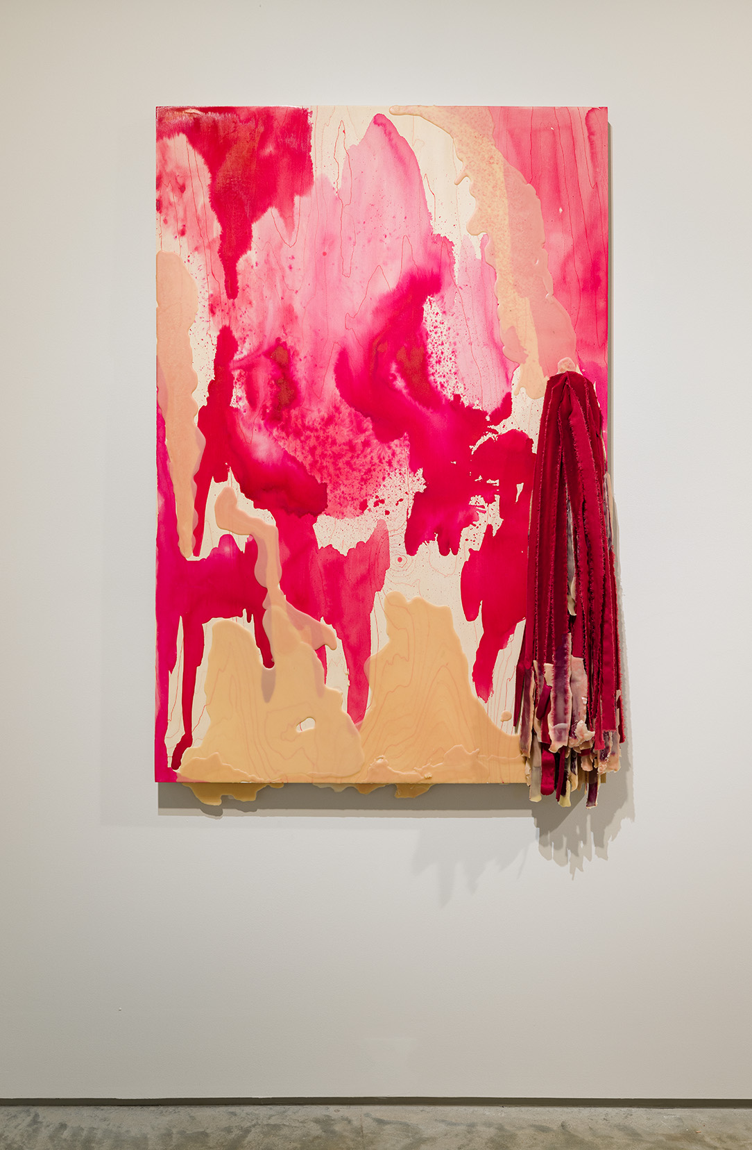 Nadia Liz Estela, "Untitled (Ahmar)", 2021, mixed media on panel, 60 x 40 x 1.5 inches. Image by Etienne Frossard.