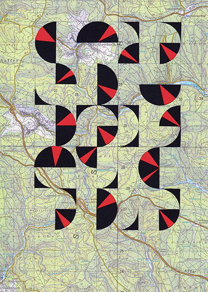 Rational Geography  Series, 2016. Paper collage on paper map, 11.70 x 16.50 inches 