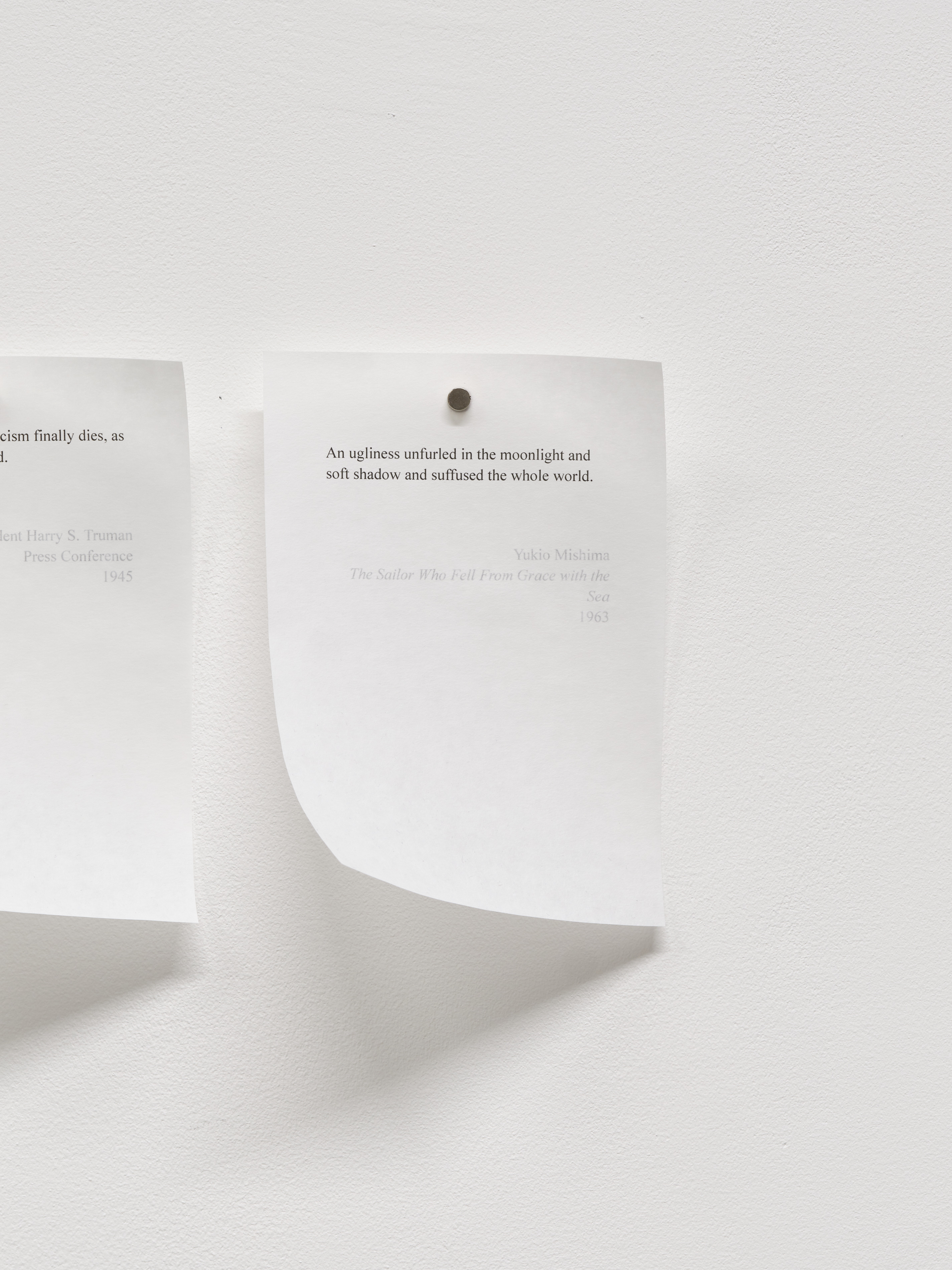 Poem in High Contrast, 2025. Inkjet print on tracing paper with magnets.
