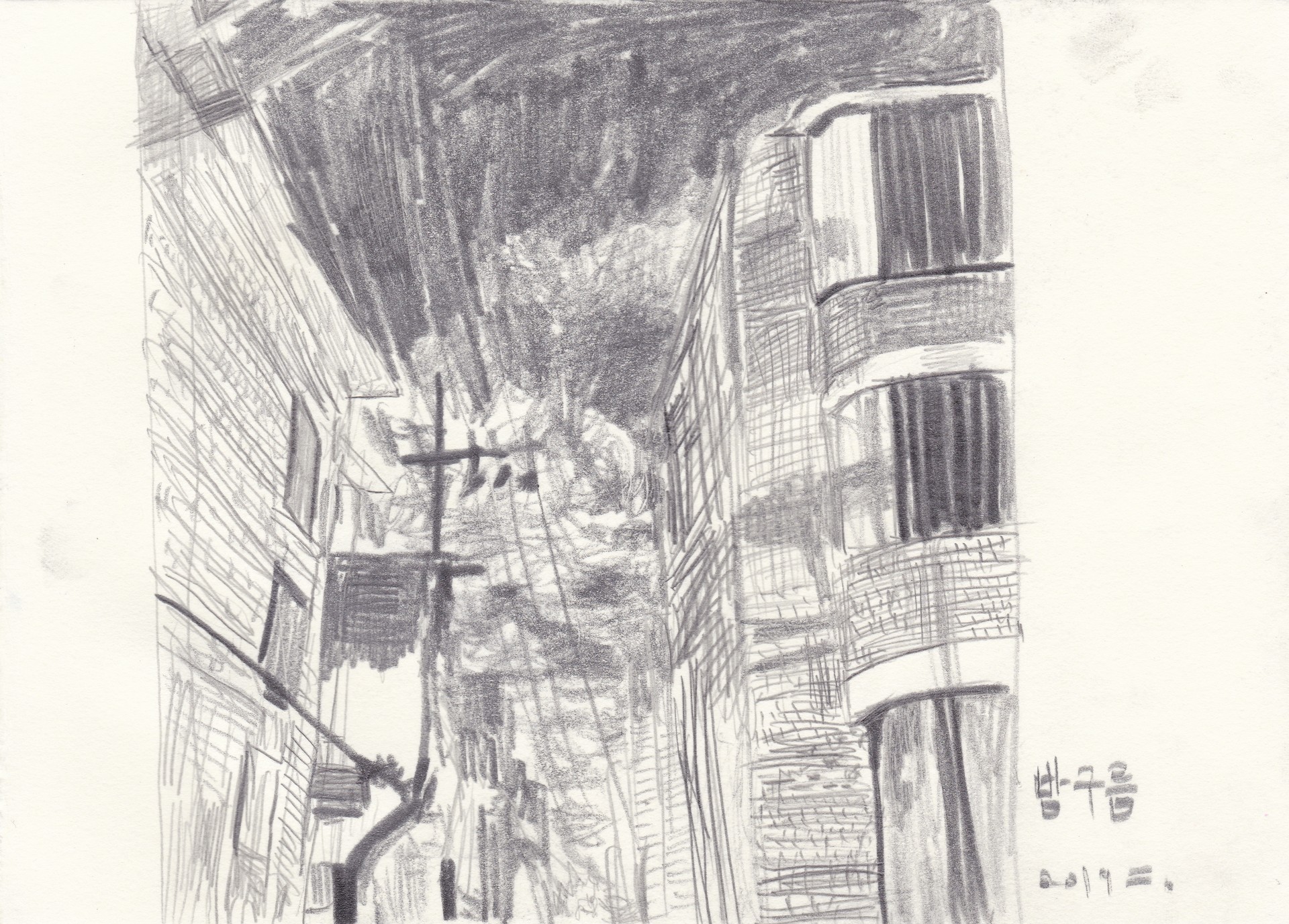 밤구름, 2019, pencil on paper, 14.8*21(cm)