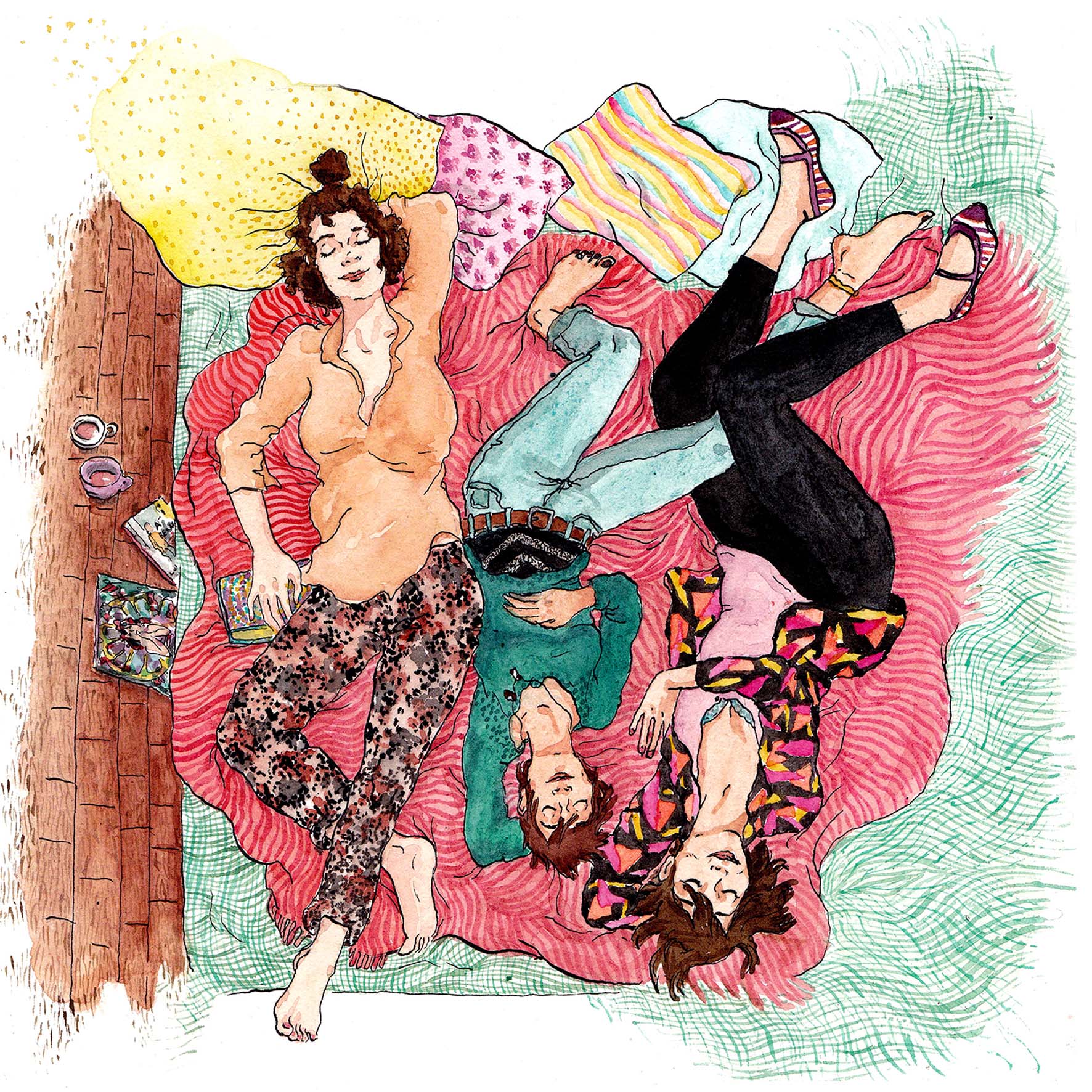 Le Grand Sommeil III, Encre de Chine et aquarelle, 25,4 x 25,4  cm