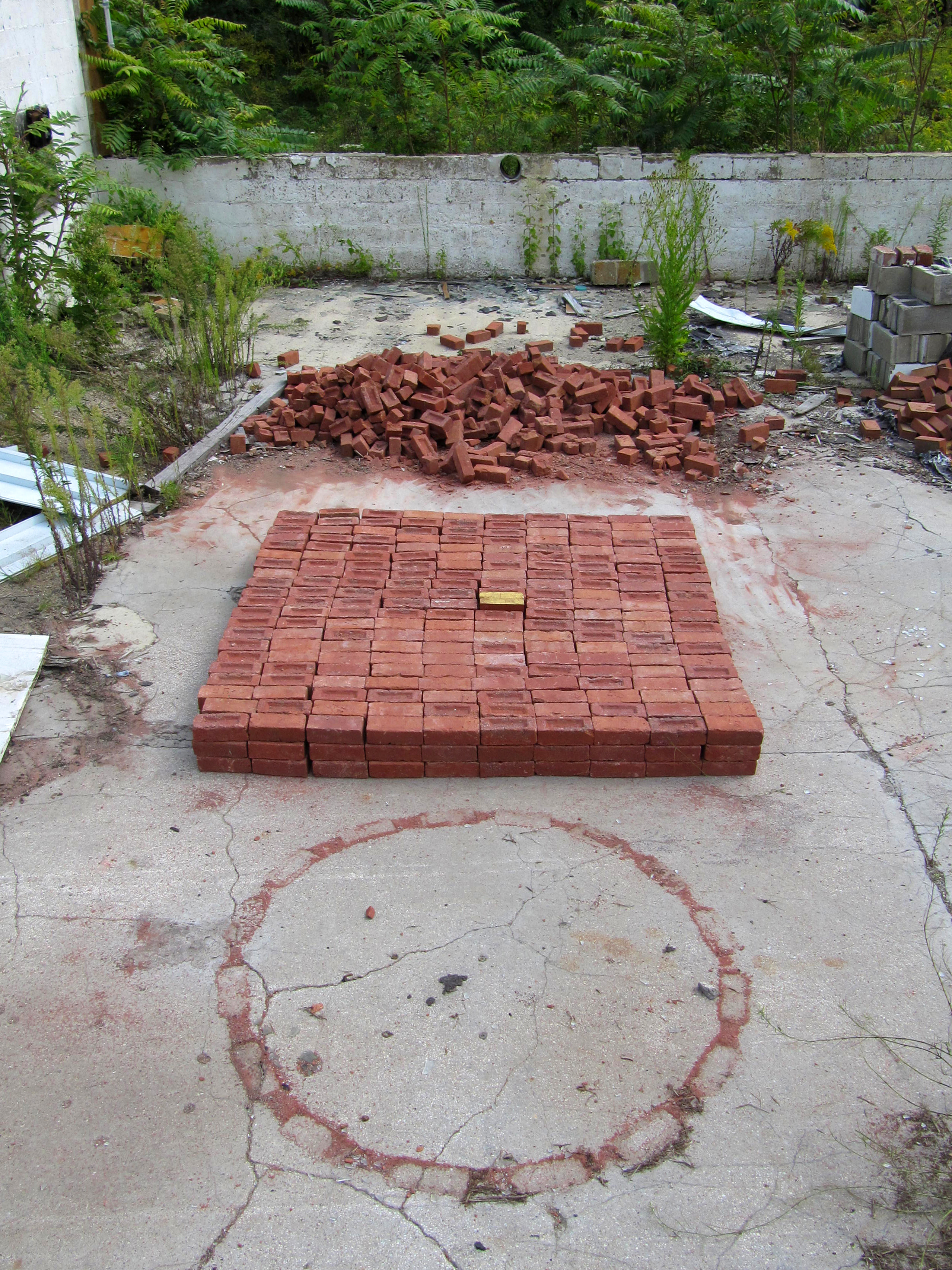 That Which Once Was, Will Be Again, 15 x 6.5 x 1 feet, 630+ bricks and hot-pressed foil