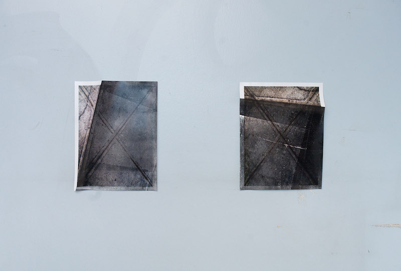 Aaron Gemmill, from left to right 40.701, -73.987 W and 40.701, -73.987 N, both 2014, 12 x 9 inches, lithographic ink on c-type print