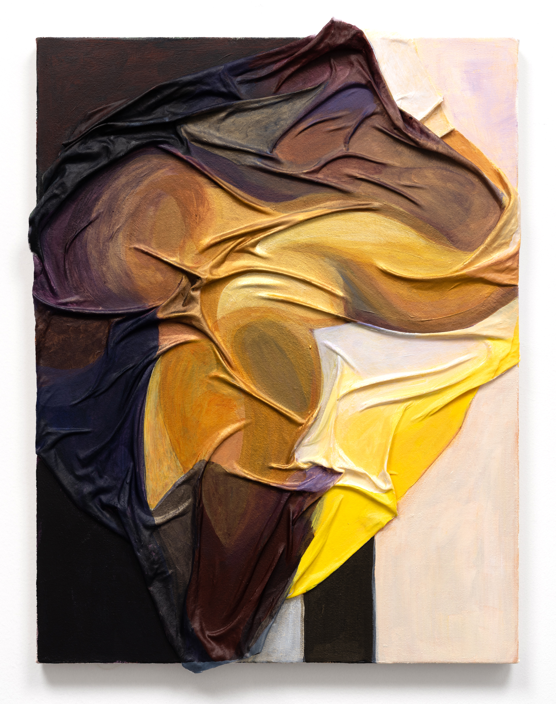 Golden Angel, 2022, 26 x 20 in, Acrylic and fabric on canvas