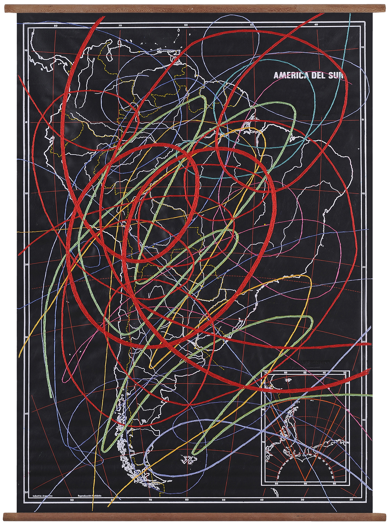 América del Sur, 2013. Bordado sobre mapa, 130x97cm