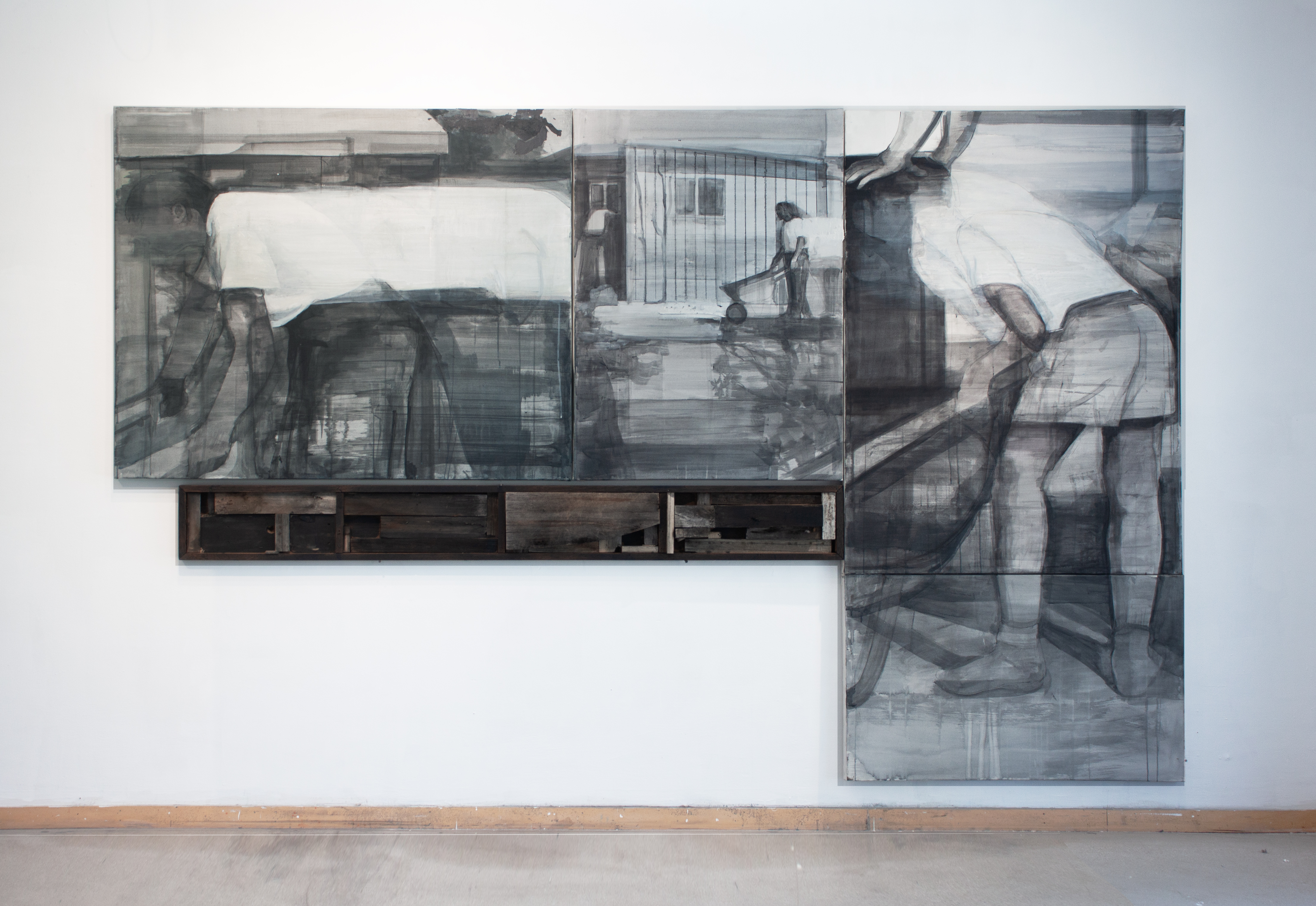 You Toil, You Sweat, I get the Fruits,  handmade acrylic on wood and canvas combine, 68” x 105”, 2025 