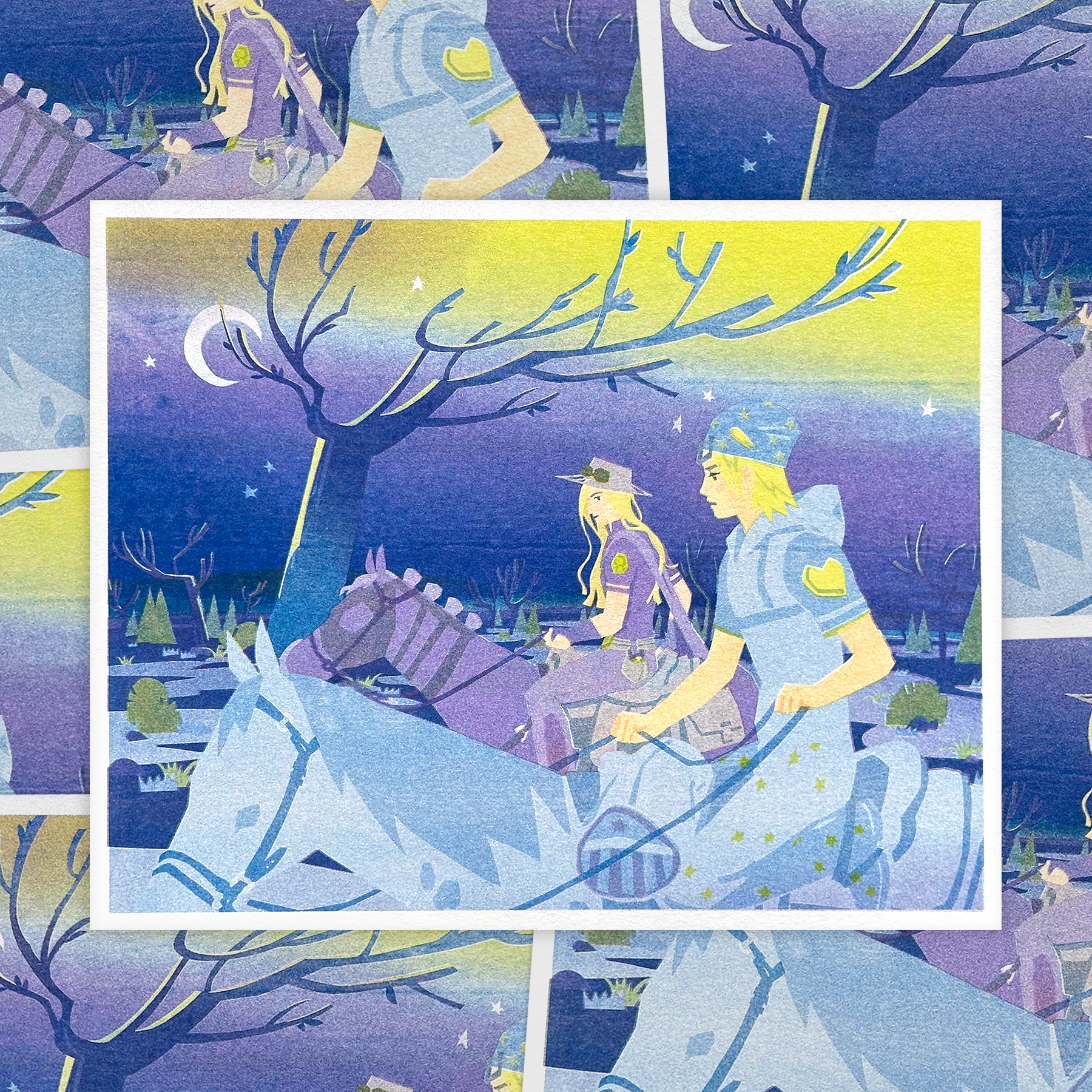 [steel ball run 2] printed at punch kiss press with light lime, orange, orchid, & blue