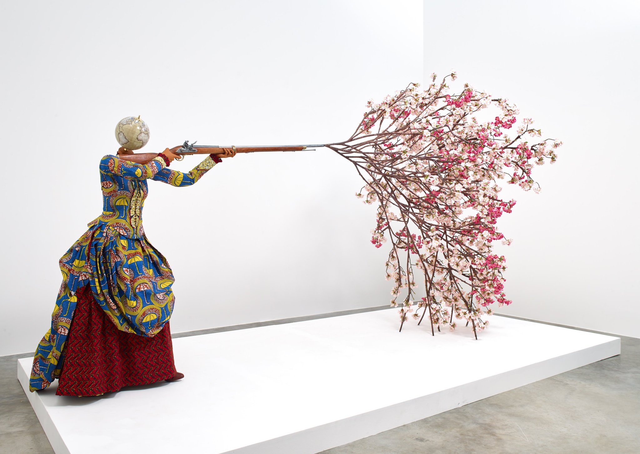 Yinka Shonibare, woman shooting cherry blossoms
