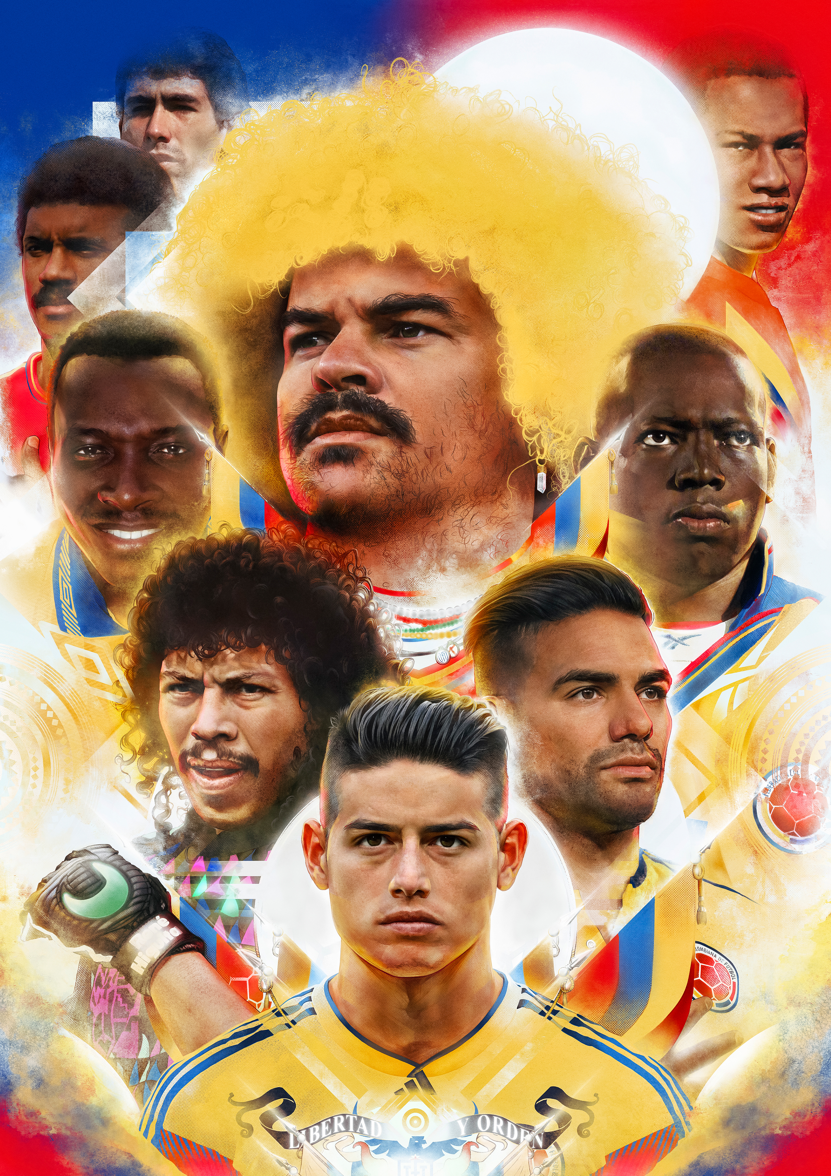 A digital portrait of famous Colombian National Team players for These Football Times, by the artist John Tregoning. An illustration of the Colombian national team Legends. Drawn in Procreate.