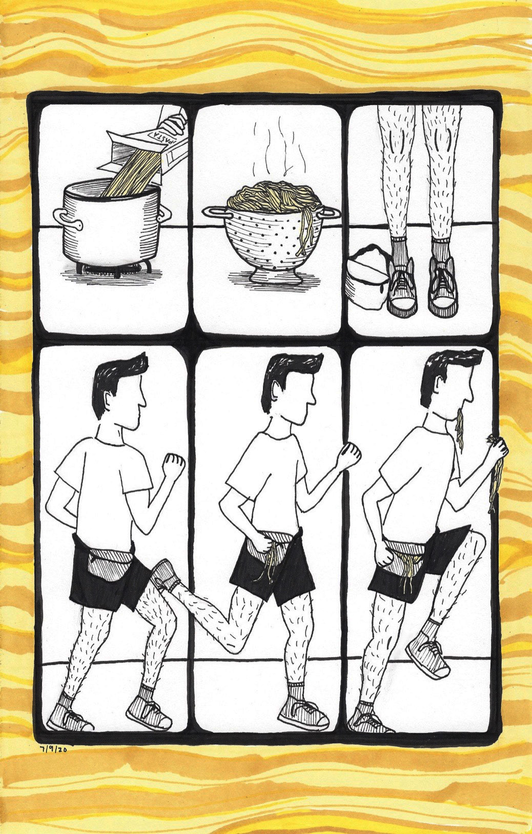 "Carbo Load", Marker and Ink on Bristol, 2020.