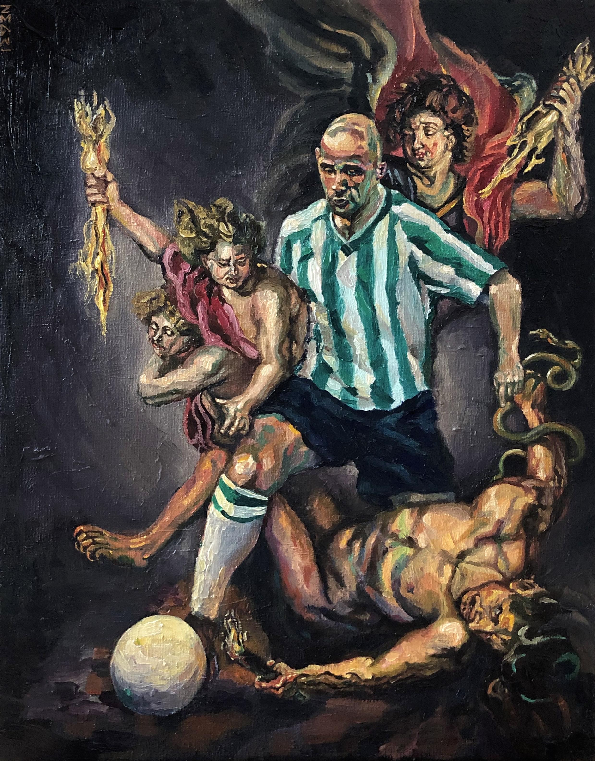 'Saint Garrafa expelling Lucifer and the Rebel Angels' - Oil on canvas 36x45cm 