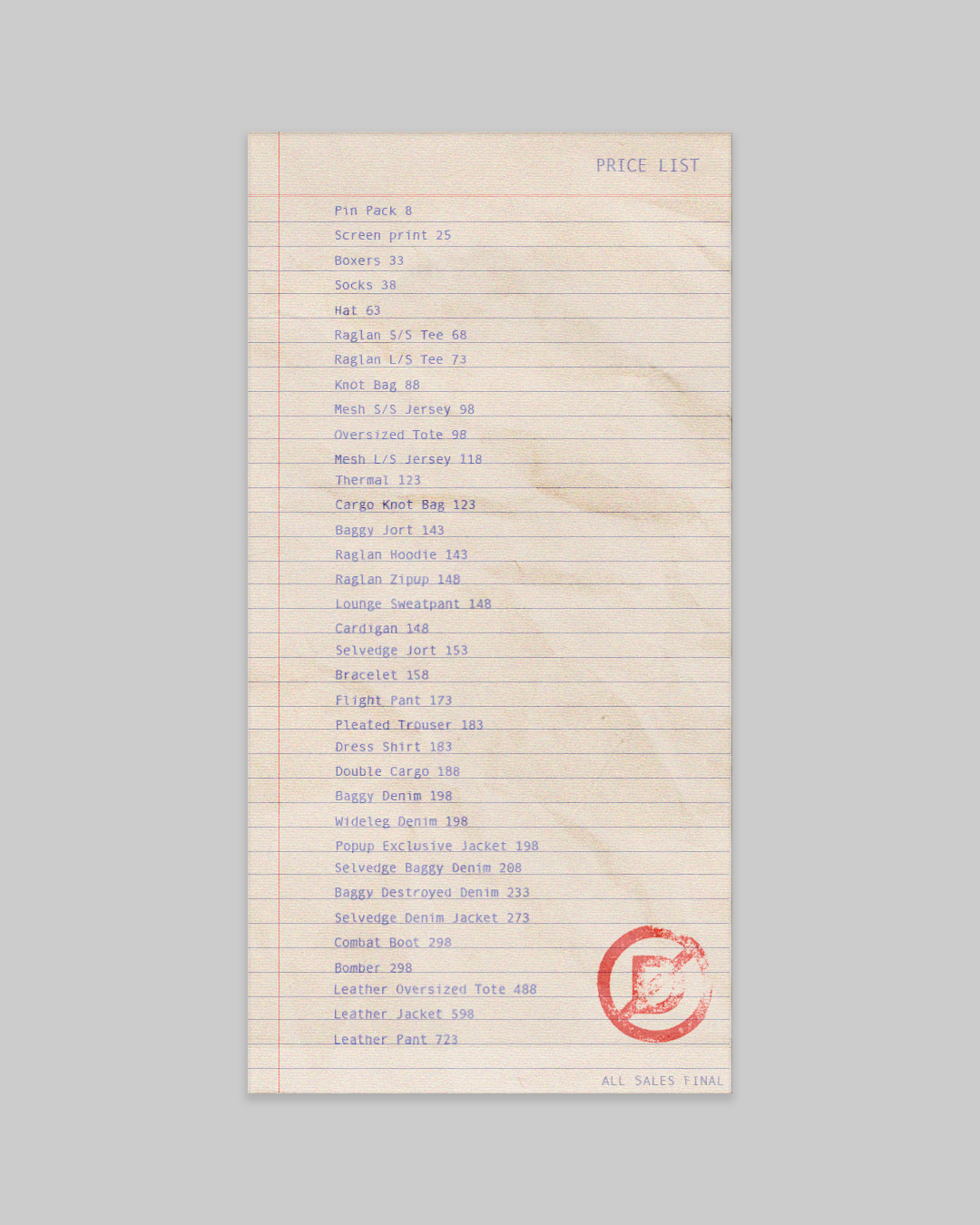 LA APRIL 2025 POP UP PRICE LIST