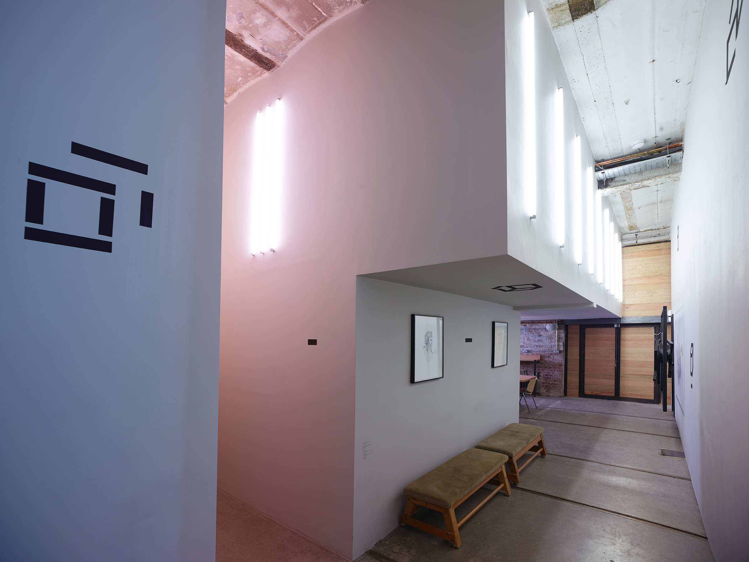 Clapton reception; fluorescent light installation 