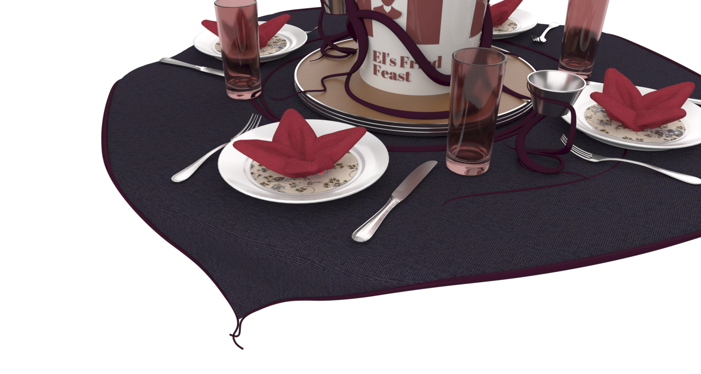 Ordering El's Fried Feast would transform the table - bringing a tablecloth trimmed in Upside Down tendrils, red napkins folded to resemble Demogorgon mouths, and tendril sauce cup holders.
