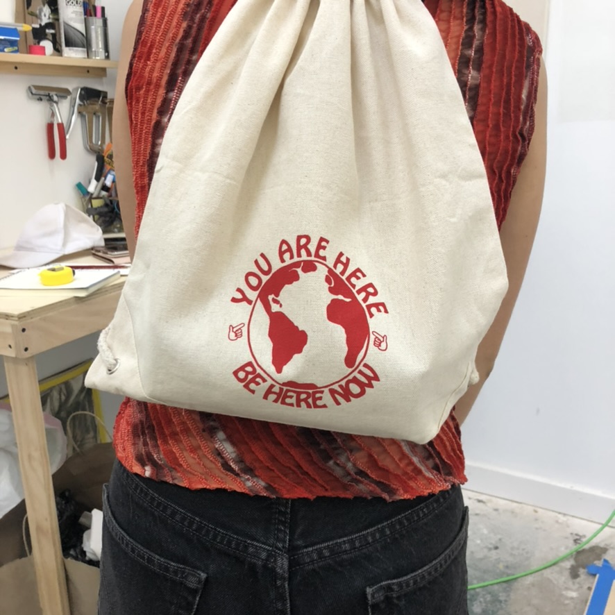 "You are here, be here now" backpack, 2019