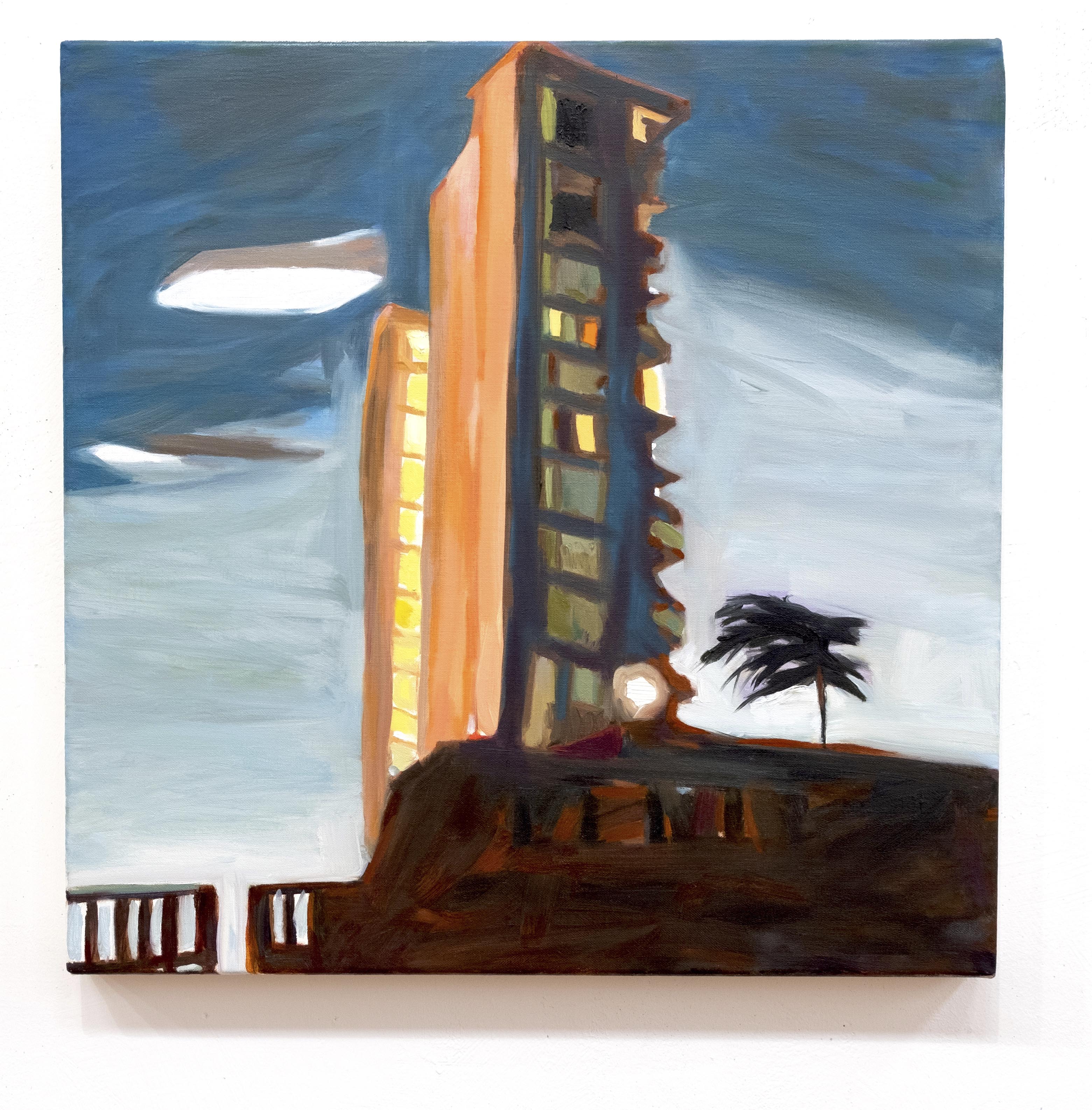 Palm at dusk, oil on linen, 20 x 20 inches, 2019