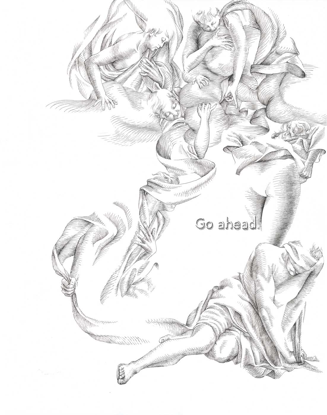 Clouds (Go ahead.), 2019, ink on Bristol board, 47 x 37 cm. 