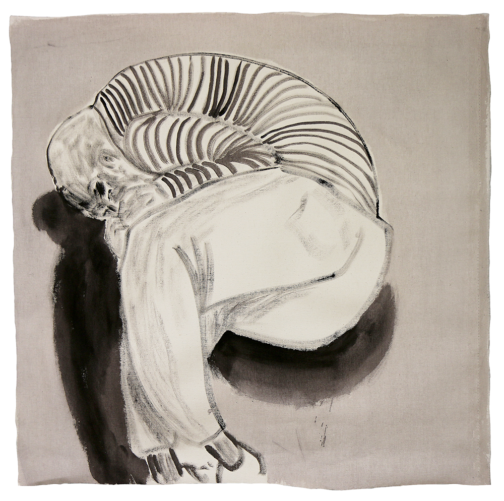 일어나려 했다고 2017, industrial paint on cotton, 80*80(cm)