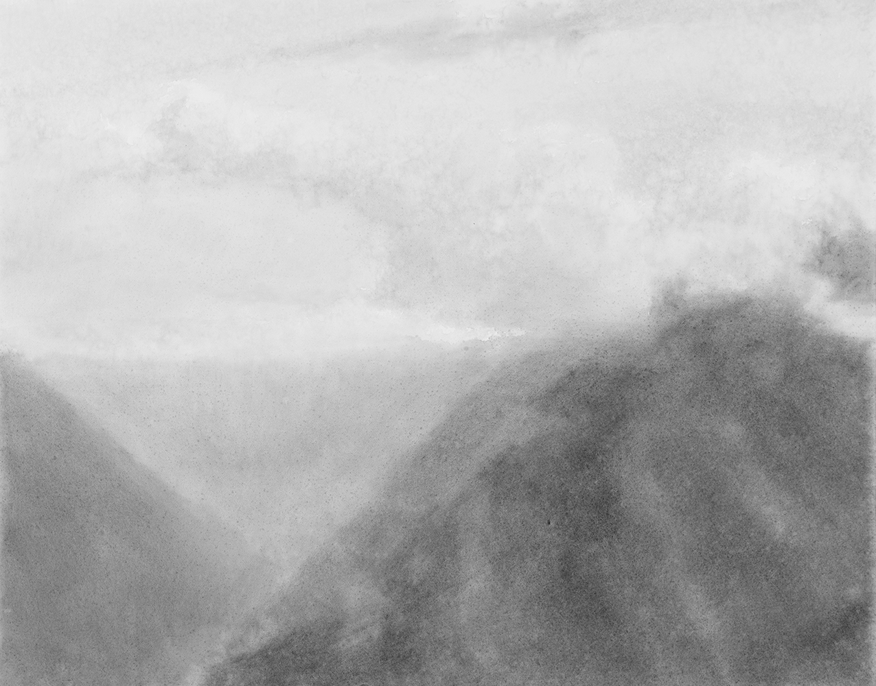 Vallée, brume, lumière, pluiegouache sur papier89 x 113 cm, 2023