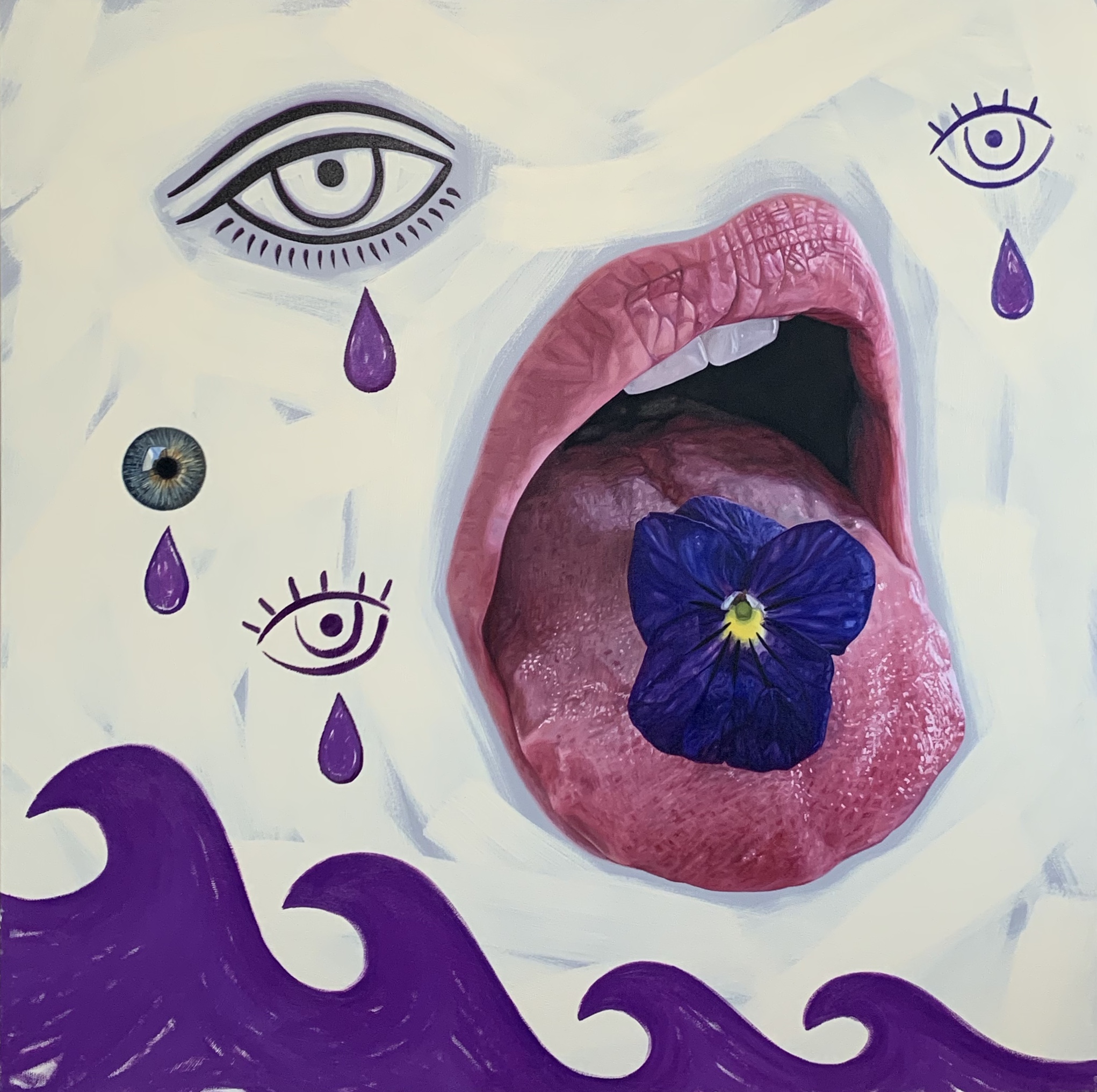 Violet Waves 2021 Acrylic, Oil and Spray Paint on Canvas 47"x47"