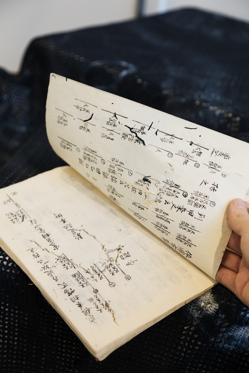 Noora Lehtovuori and the others, Installation: Old Japanese School Notebooks With Carvings By Insects (2020)