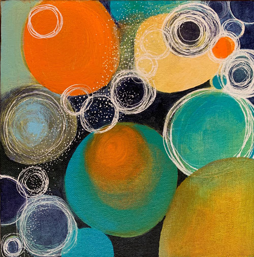 It starts in my toes  Acrylics and Ink 8" x 8"