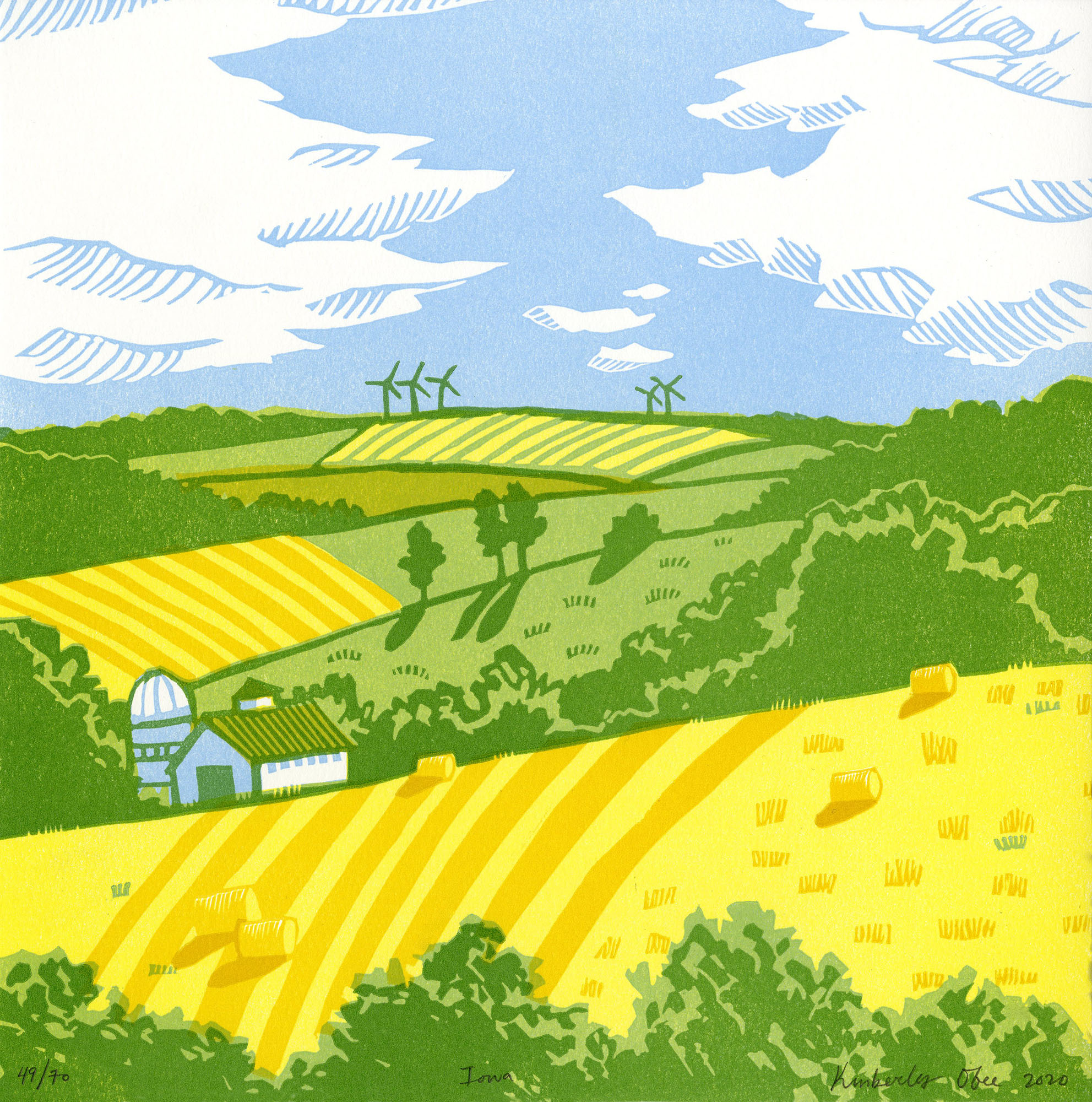 Iowa – 2020 - Reduction Linoleum print - 11.5” x 11.5”