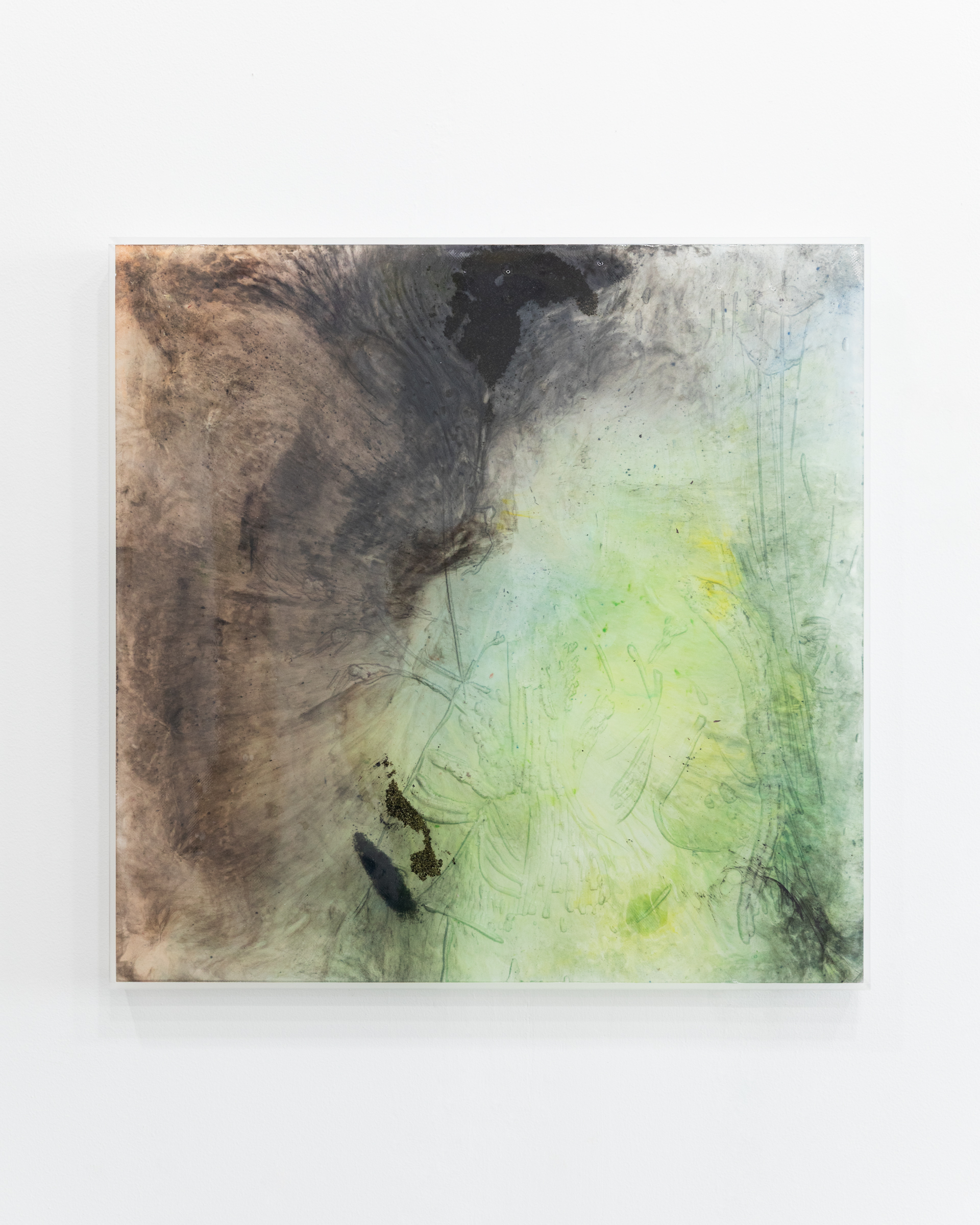 Out to roam, 2025. Epoxy resin, pigments, and volcanic sand. 24.5"L x 24.5"W x 2"D