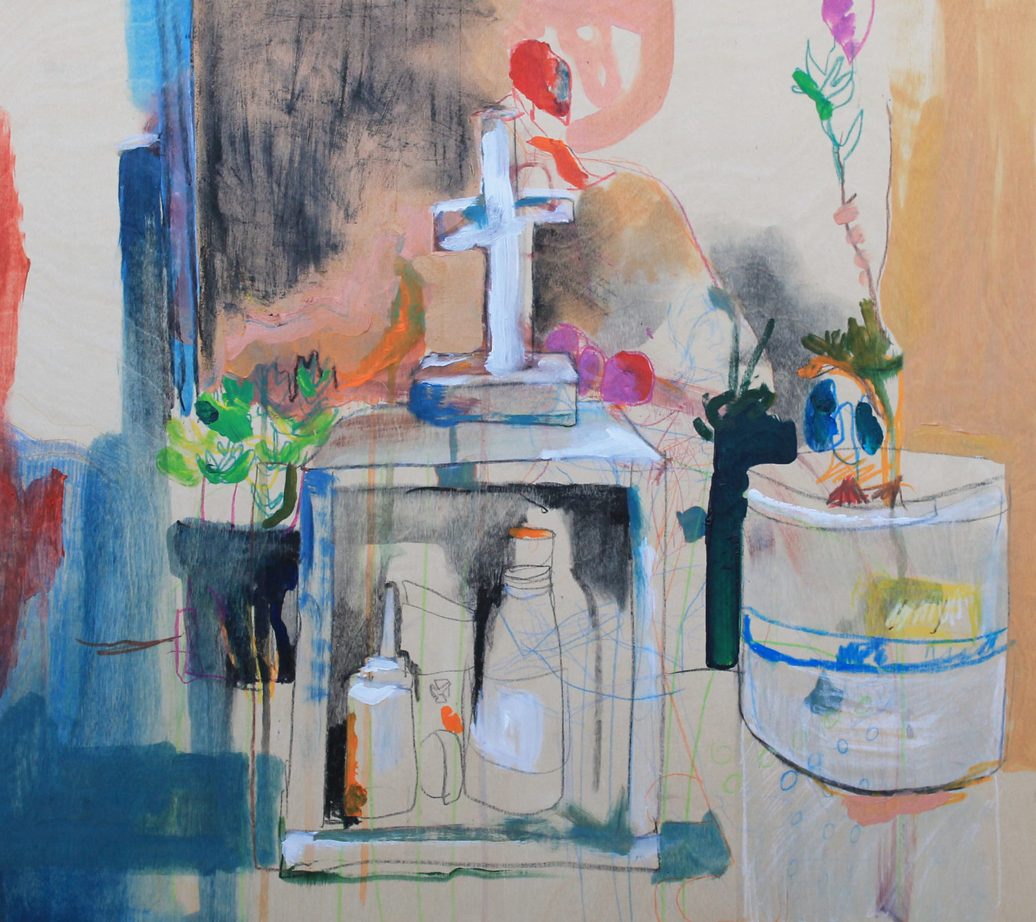 Carlton Cemetery Shrine, 2013, Mixed media on wood, 50 x 50cm