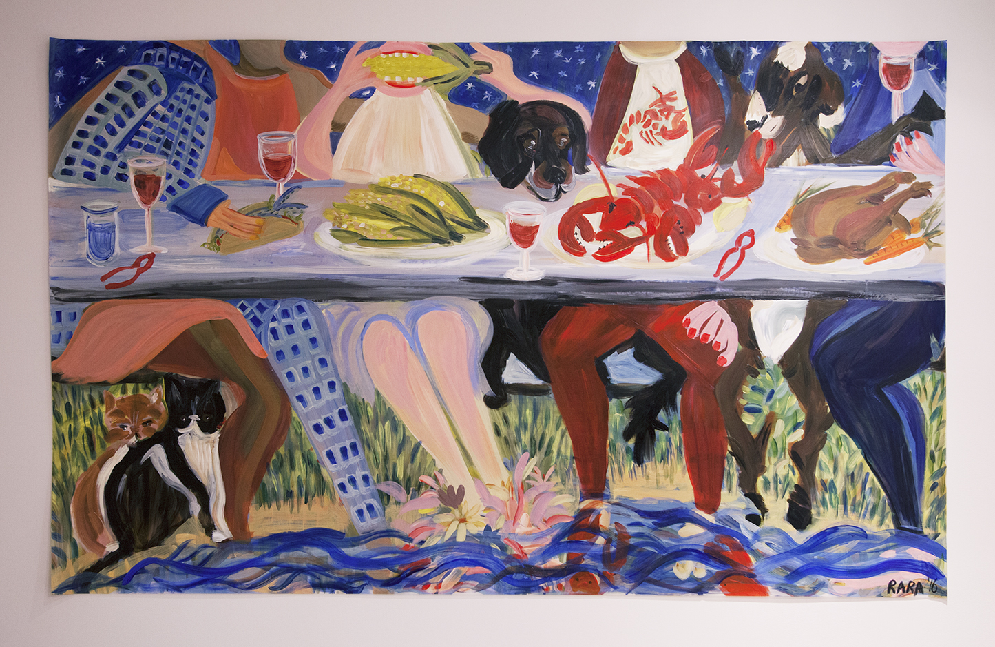 Under The Table, 2016, Acrylic on Mylar, 4.5' x 5.5'