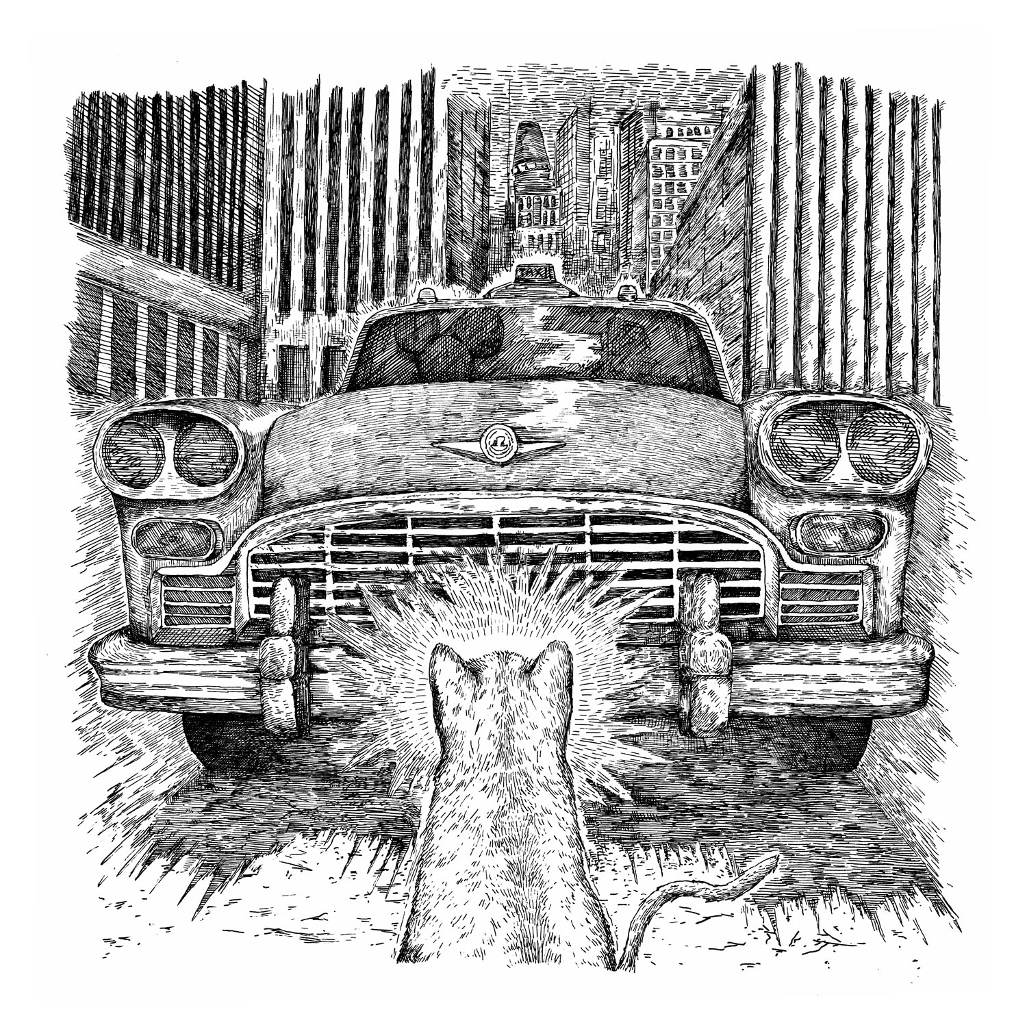 Impending Collisionpen and ink, 13’X13’, 2022