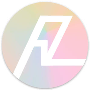 Alexis Zerafa's logo, pastel rainbow circle with AZ cut out of it