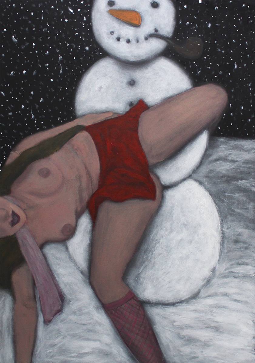 Satisfied snowman, Acrylic on canvas, 70x100 cm, 2021