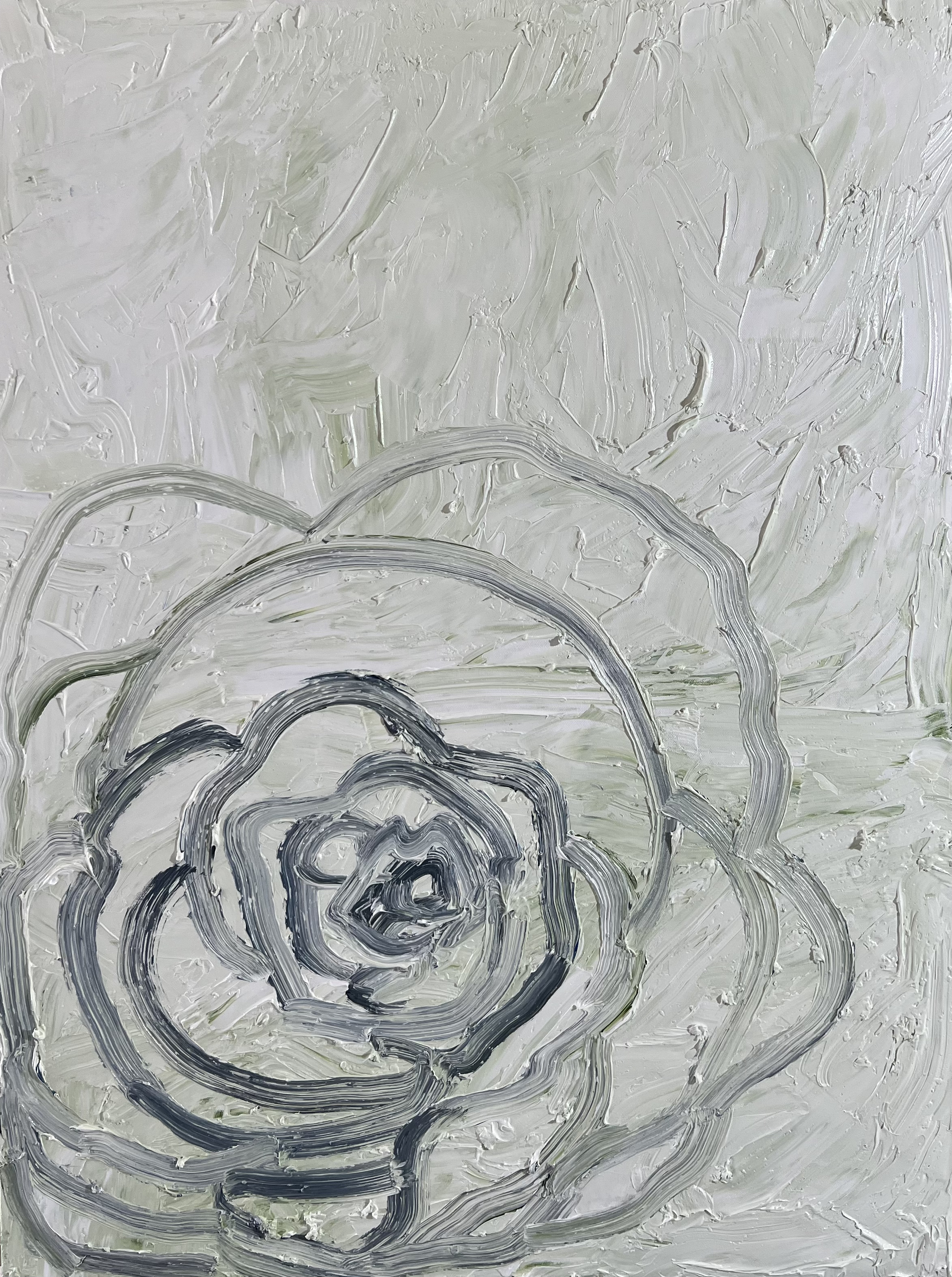 Green Camellia #2, 2022, Oil on Canvas, 40"x30" in