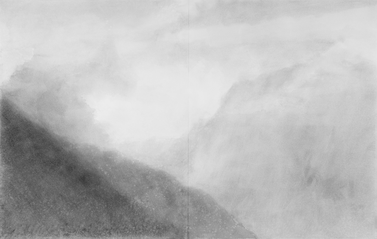 Vallée, brume, lumièregouache on paper114 x 178 cm, 2023