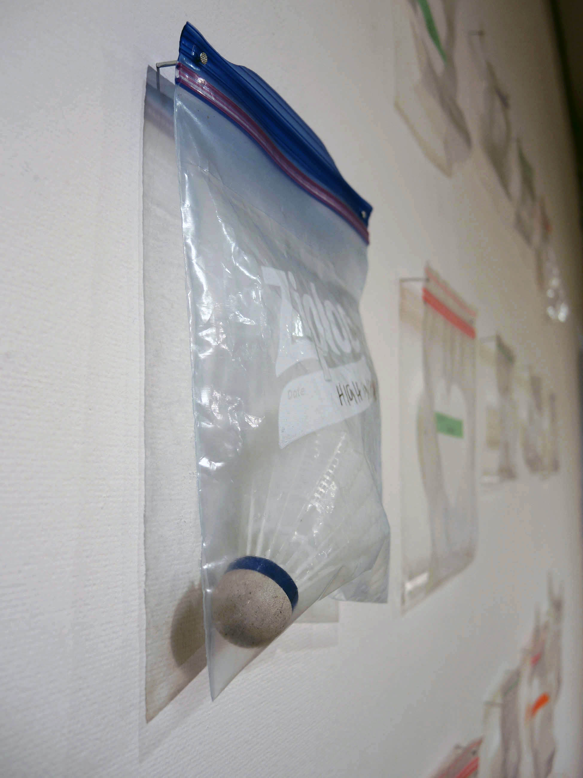 Detail of wall of collected weather, a shuttlecock found in a typhoon