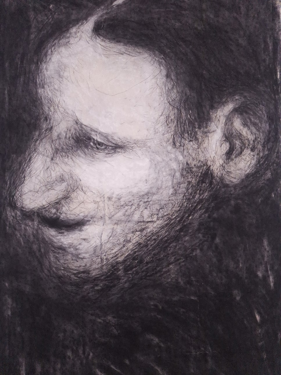 Ollie Portrait d’une étudiante d’après modèle vivant.e, 2025 Fusain et craie sur papier 100 x 80 cm Courtesy de l'artiste