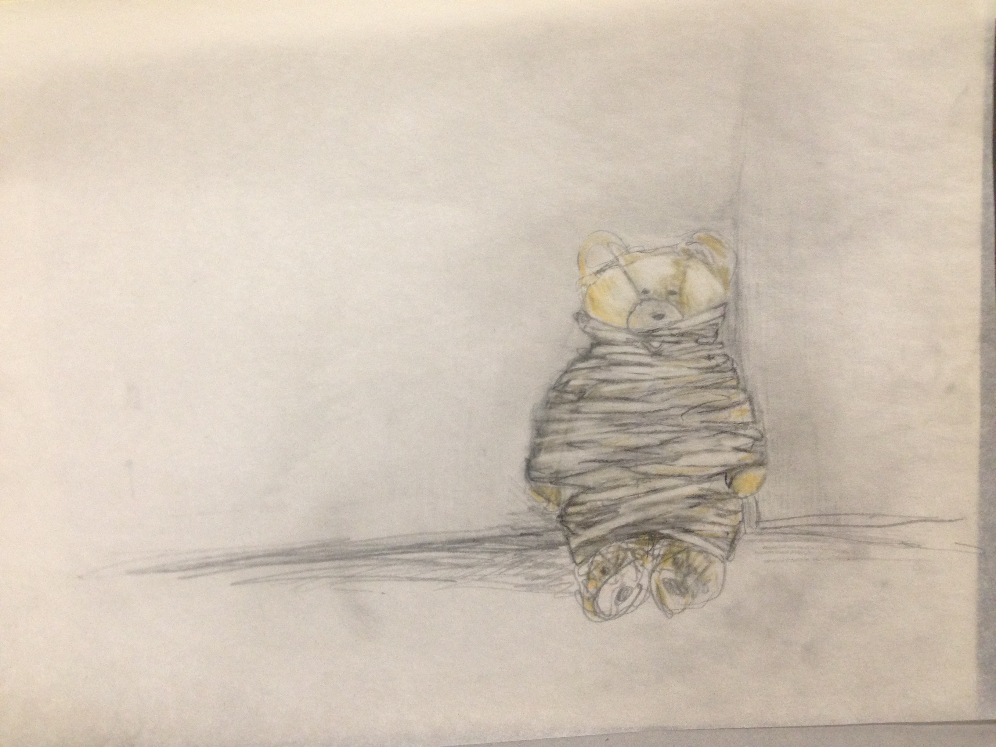 1/3 — BEAR, BOUND. Graphite and colored pencil, tracing paper, newsprint, 2016.