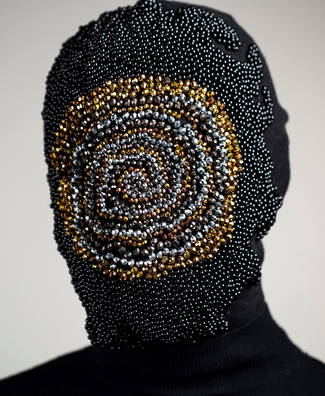 Pebbles, Beads on balaclava, 30 x 25cm