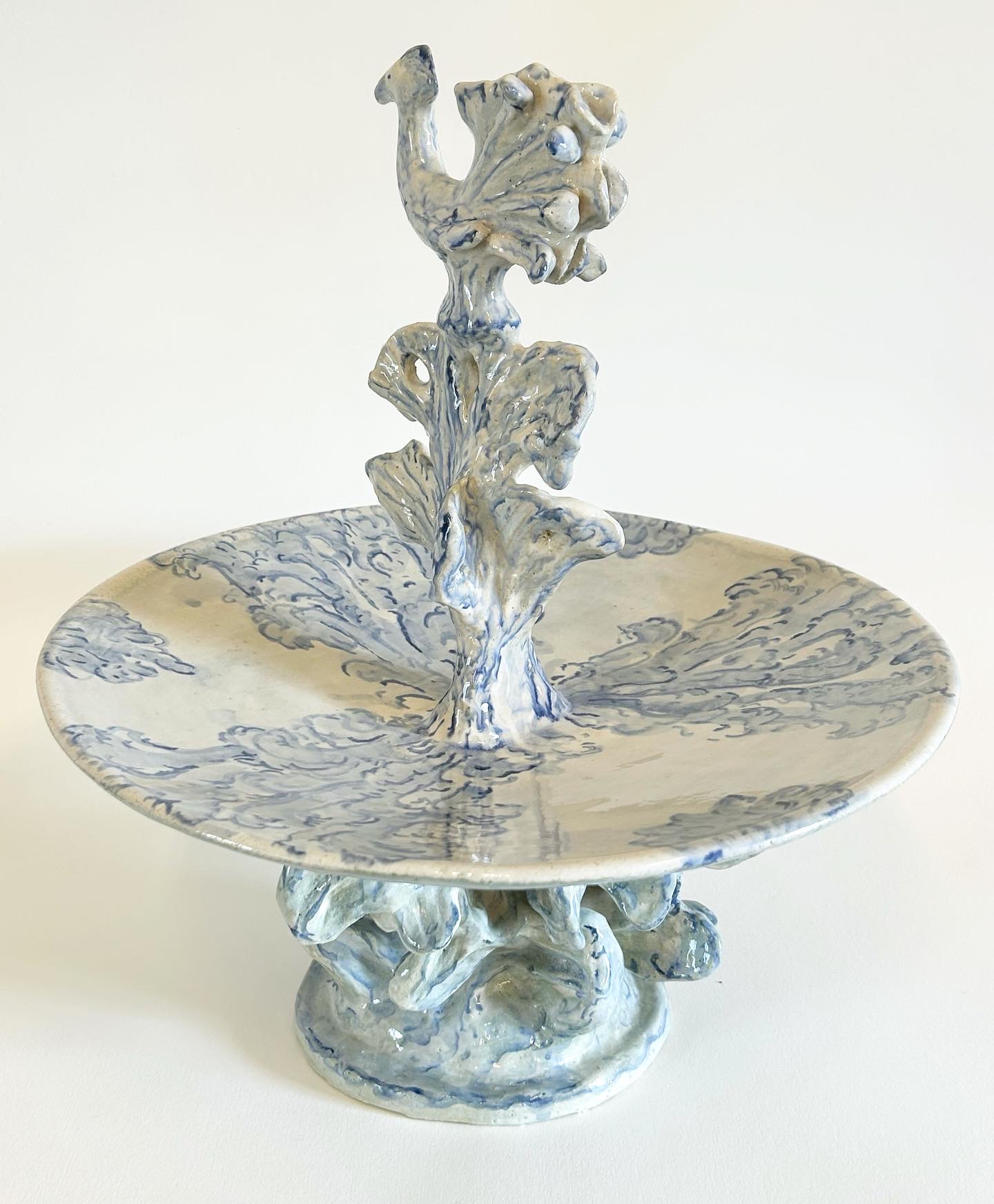 fruit bowl with bird, glazed stoneware