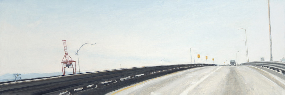 Molly Magai, Bridge by the Sound, 2026, Oil on panel, 10 x 30 in.