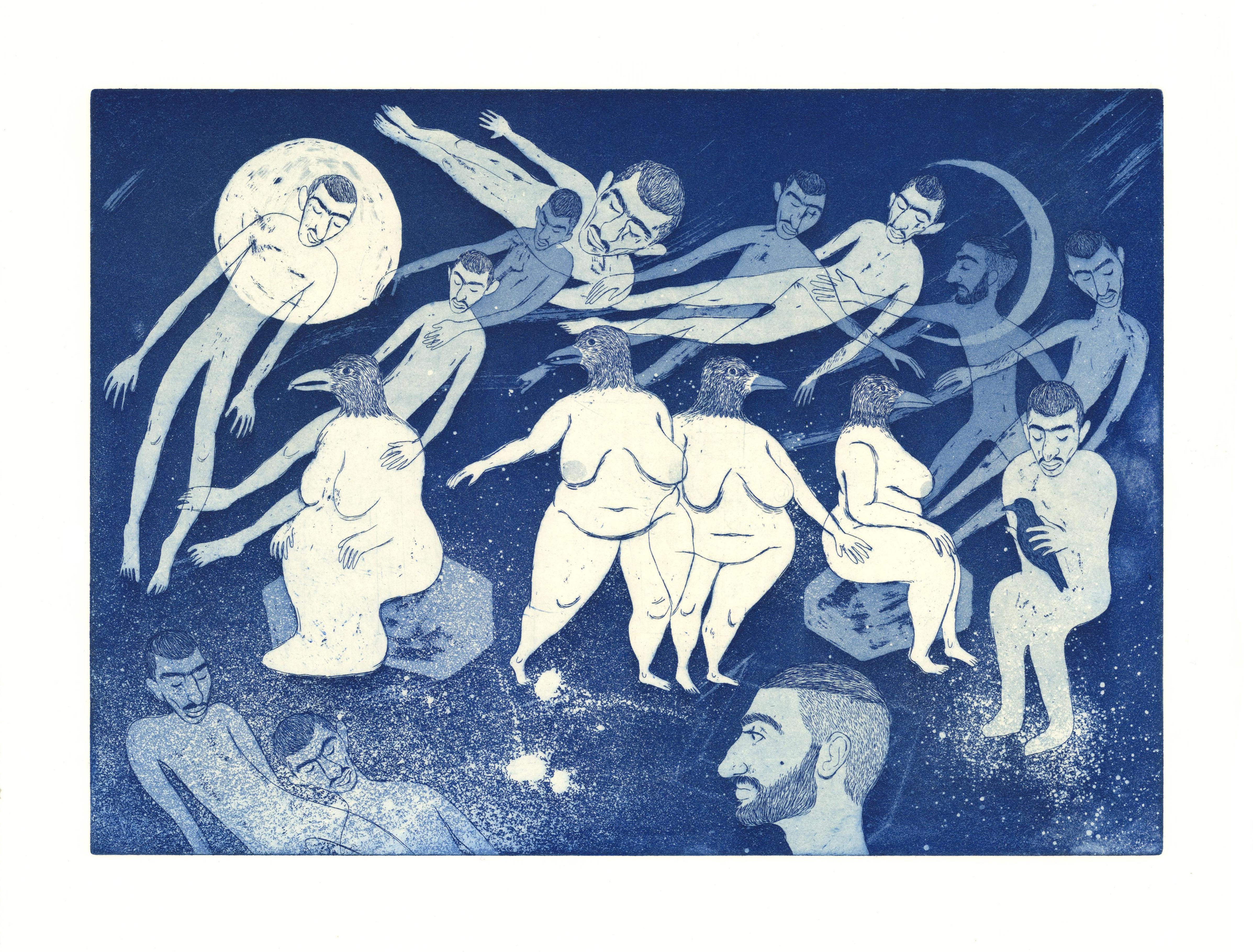 מתוך הסדרה ״ברכת הלבנה״, 2021, תצריב ואקווטינטה, 30/20 ס״מ (פלטה)