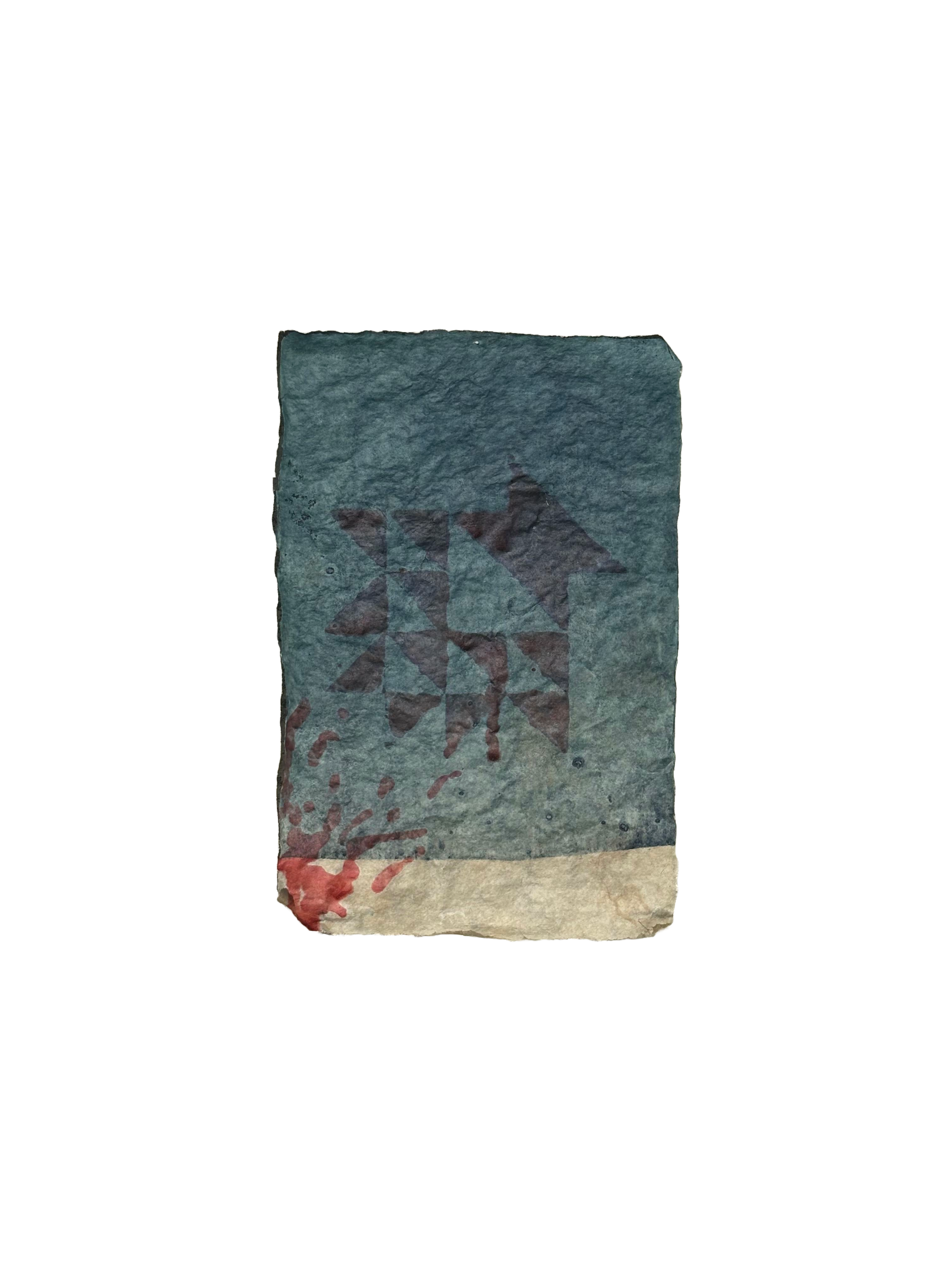 handmade paper by fellow classmate Lisa with my wooden stamp using madder and alum paint