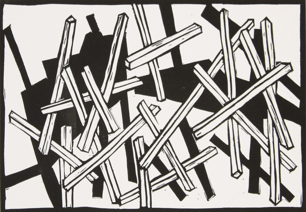 Jan-Henri Booyens, Strange Times (2010) | Linocut; 35 x 50 cm. Edition of 10