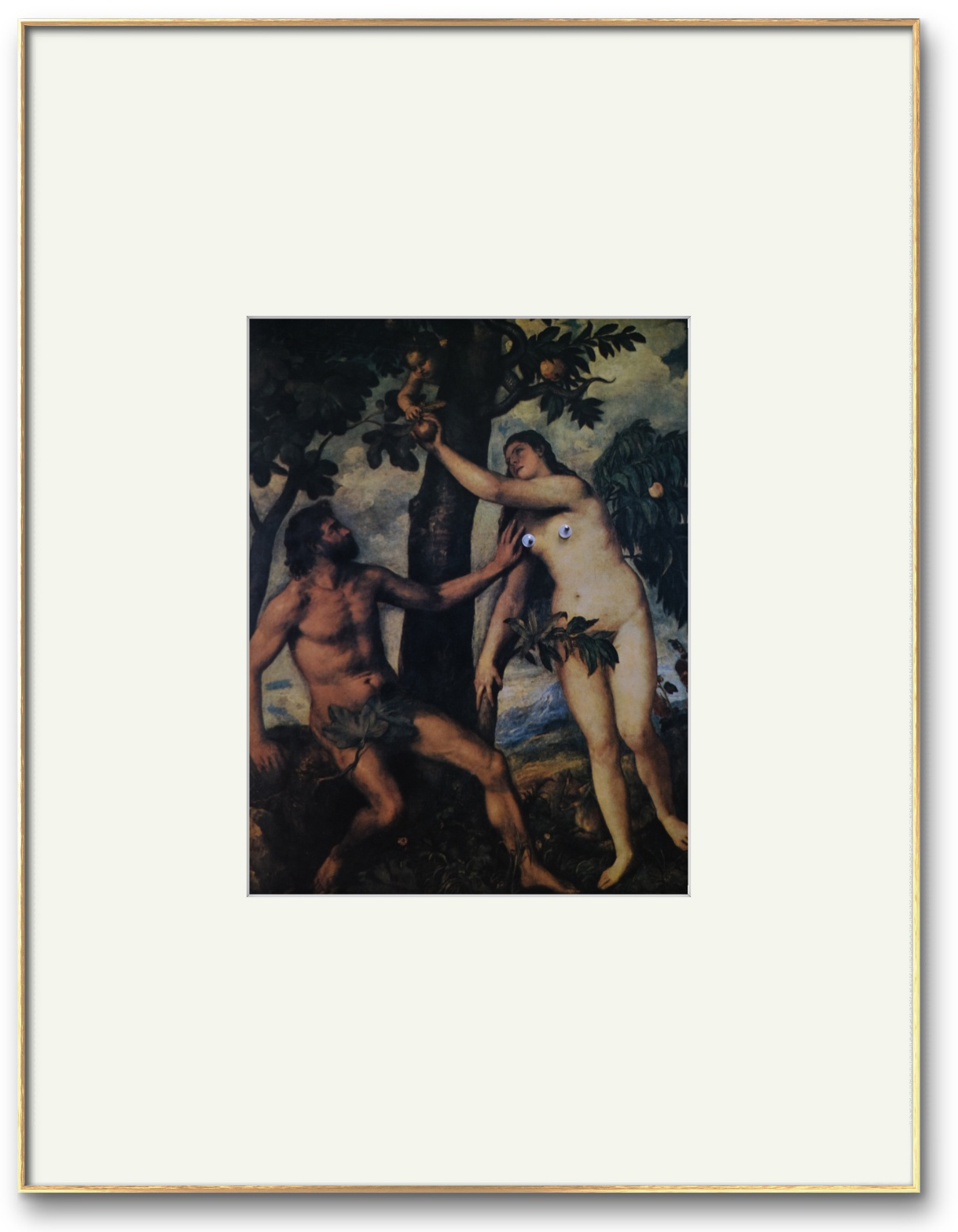 TICIANO Adão e Eva (cêrca de 1560-1565) Tela; 240 X 186 cm. Assinado: "Titianus F." Procede da Capela do Alcázar, em Madri. Pertencia à coleção de Filipe II e figura no inventário de 1663, quando foi para a capela do palácio. MUSEU DE PRADO- MADRID, ESPANHA. 