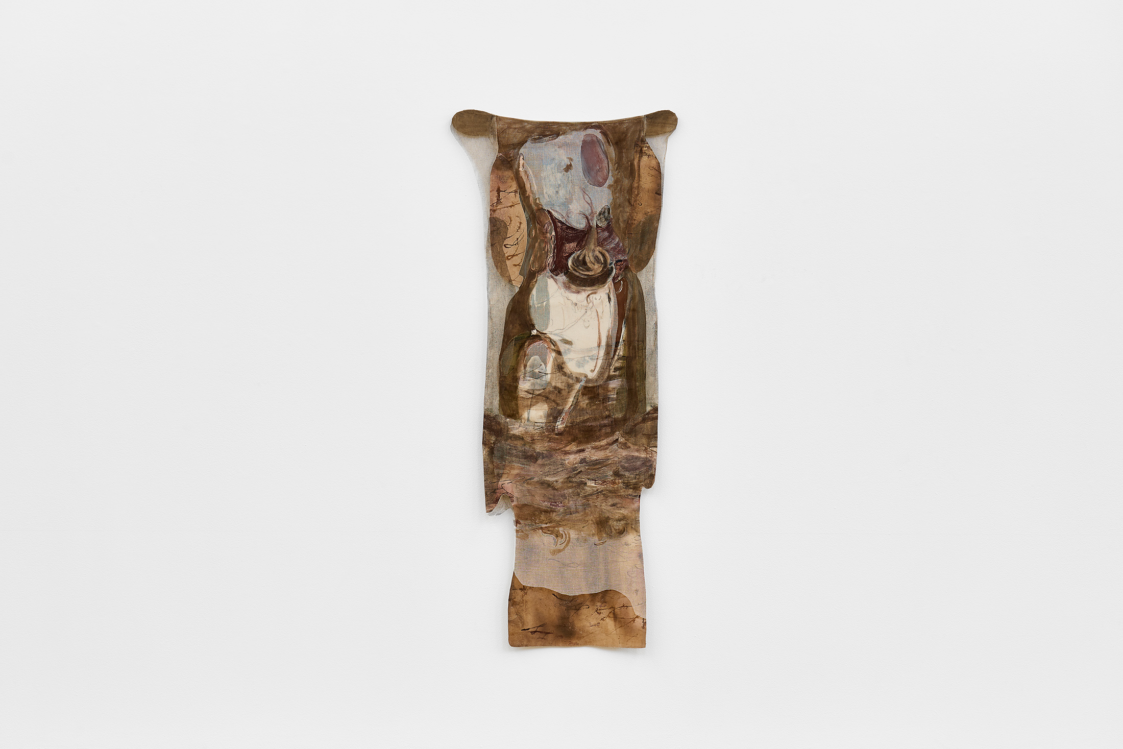 Jeanne Gaigher, punk weight (2025) | Ink, acrylic, raw canvas, scrim, thread, kiaat wood, 190 x 80 x 2.5 cm