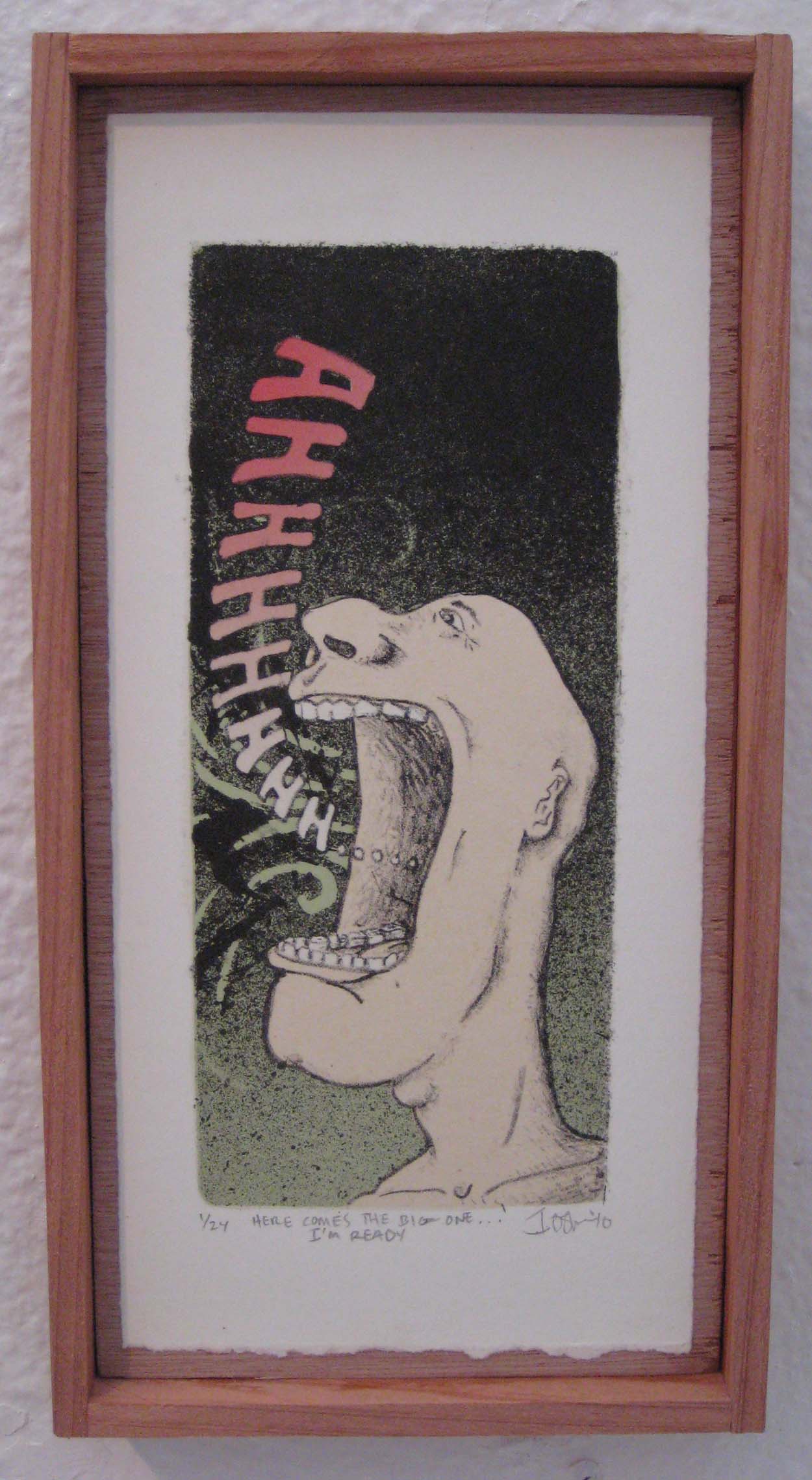 "Here Comes The Big One...I'm Ready!" 2010; 1 Color Lithograph with Digital Chine Colle, Edition of 24