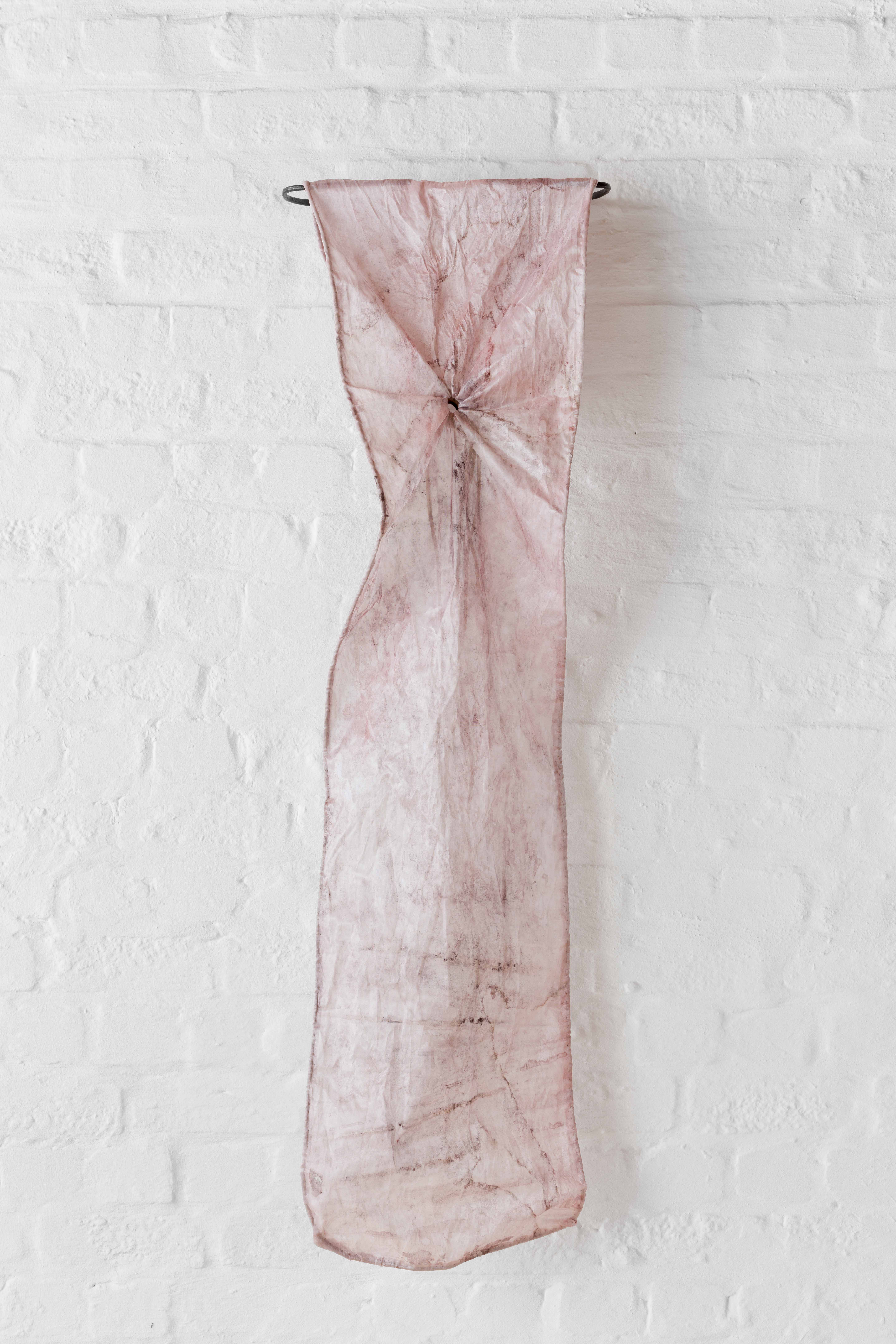 Antonia Brown, W.O.L.U II (After the Book of Repulsive Women), 2022, Silk, caput mortum, linen cord, shell, 33 x 192 cm