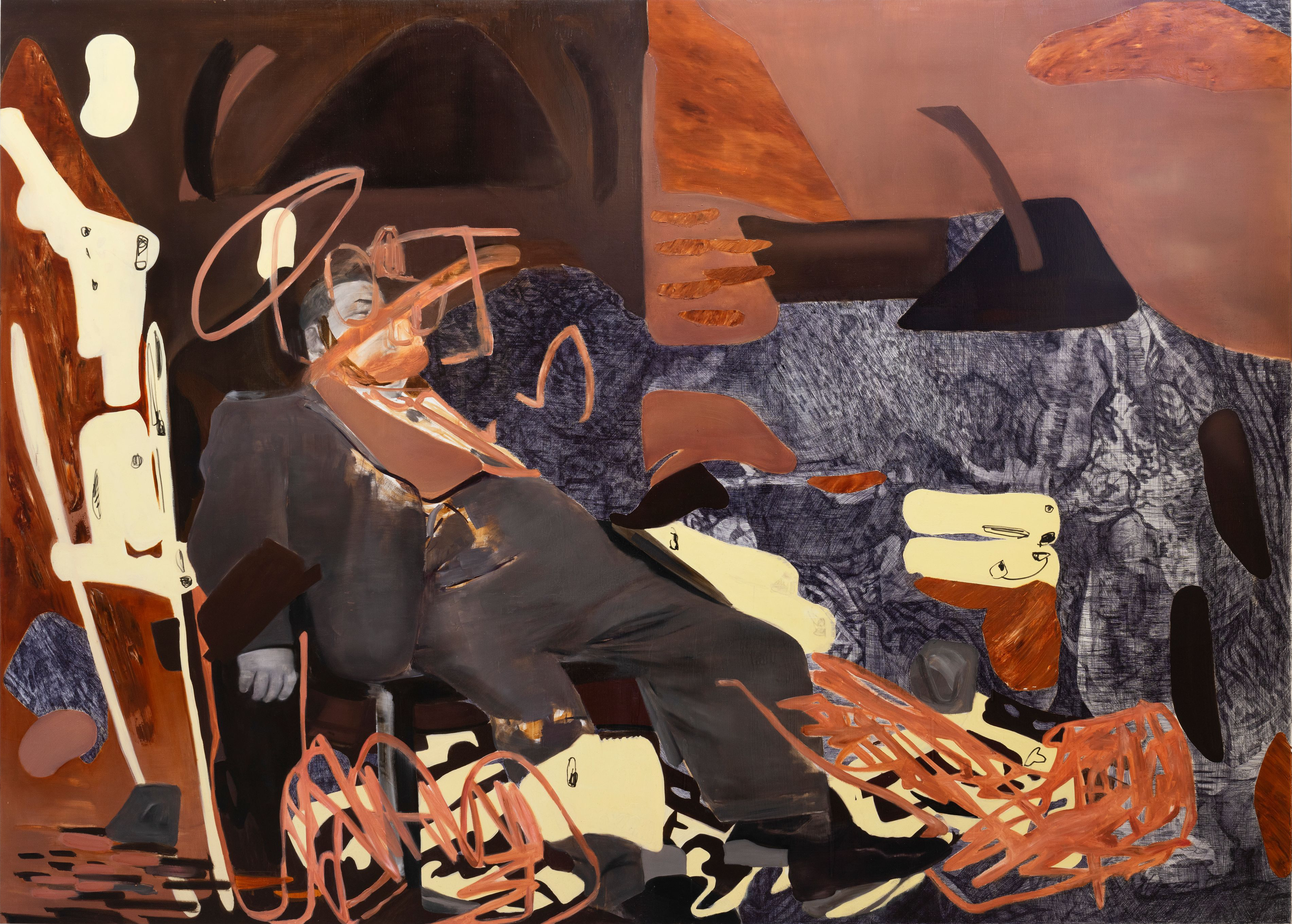 In your own mess, 2024, huile et stylo-bille sur toile, 200x280cm