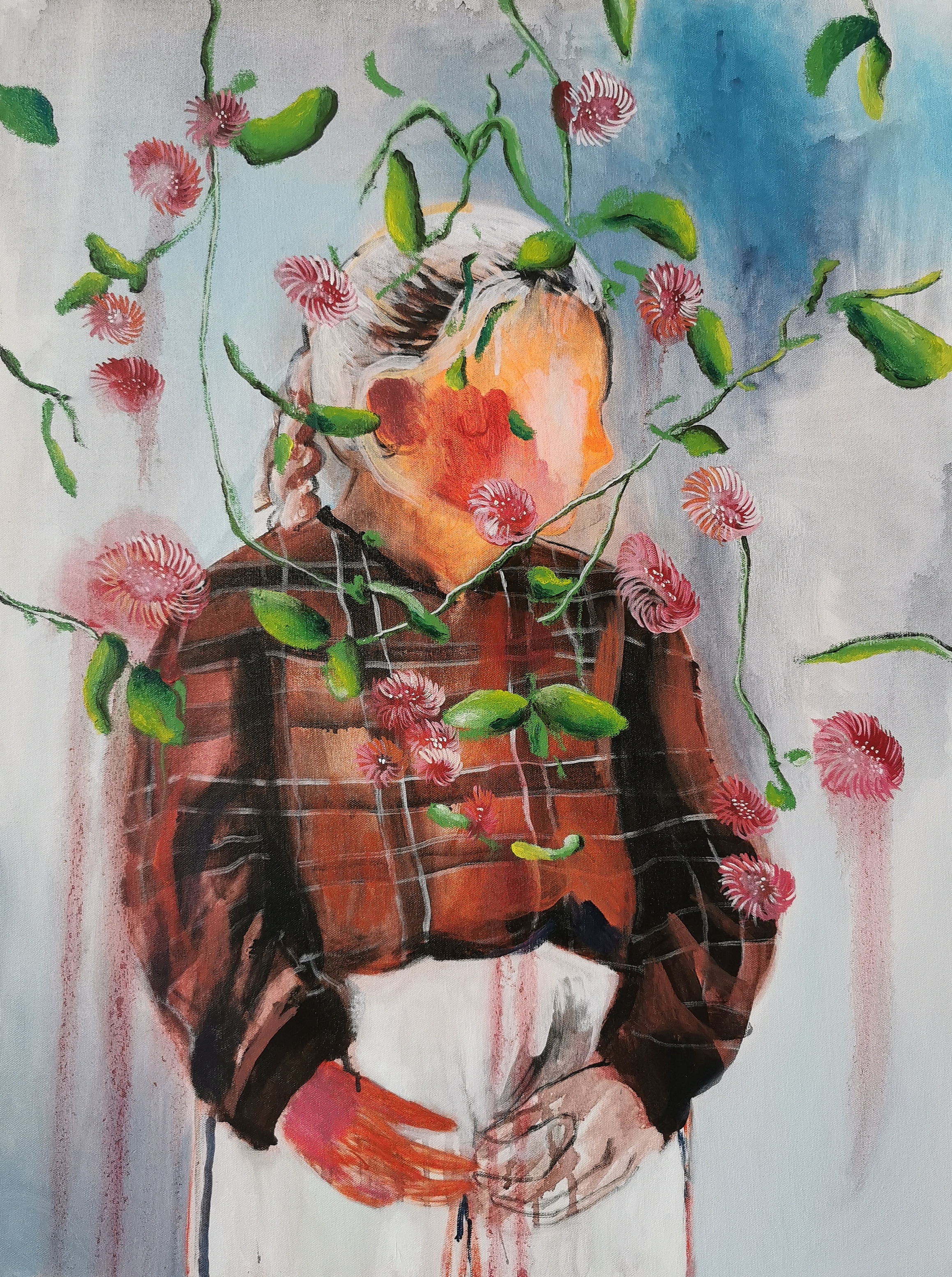 Flying flowers, acrylic and oil on canvas, 80/60 cm